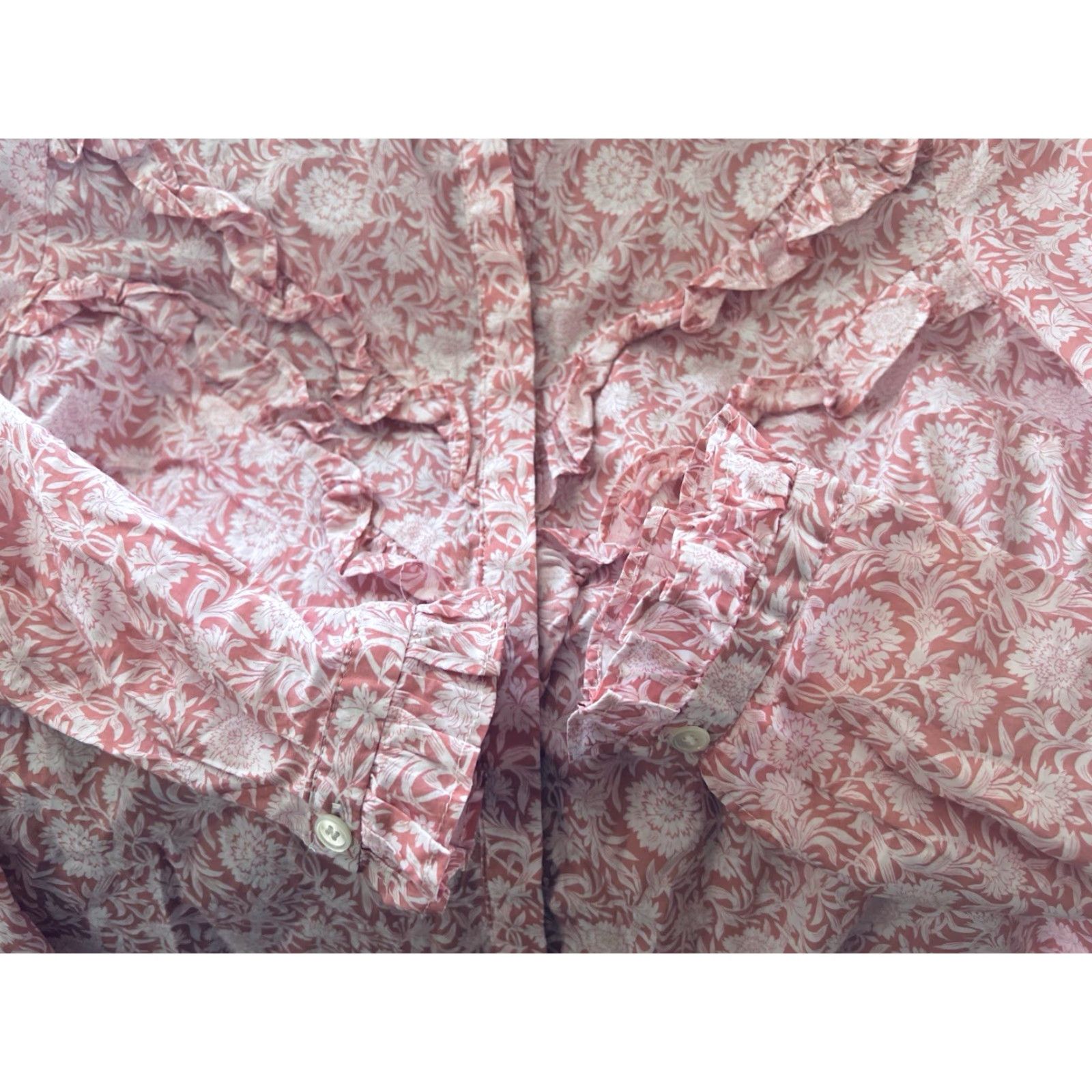 Pinko Sezane Blouse Pink White Floral Button Up Ruffle Long Sleeve 36 Women's Shirt Womens Blouse Floral Embroidery Colorful Size XS / US 0-2 / IT 36-38 - 6 Thumbnail