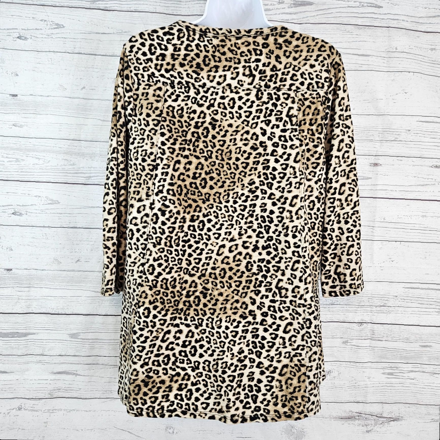 Vintage Chicos Womens Top Sz Large Black Brown Animal Print 3/4 Sleeve Cotton Blend Size L / US 10 / IT 46 - 3 Thumbnail