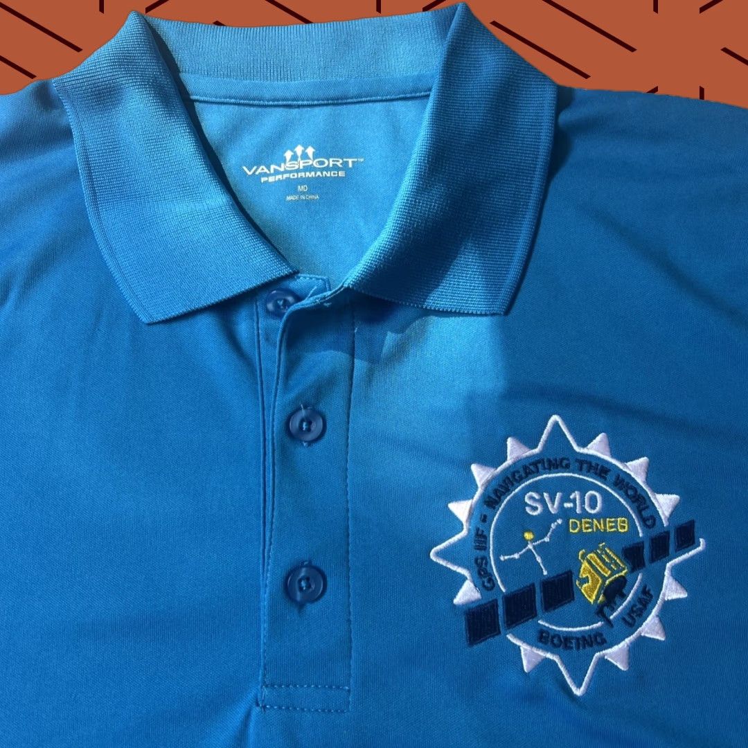Vintage Boeing USAF GPS IIF SV-10 Navigating The World Polo Shirt M Blue Graphic Print Logo Men Polo Size US M / EU 48-50 / 2 - 1 Thumbnail