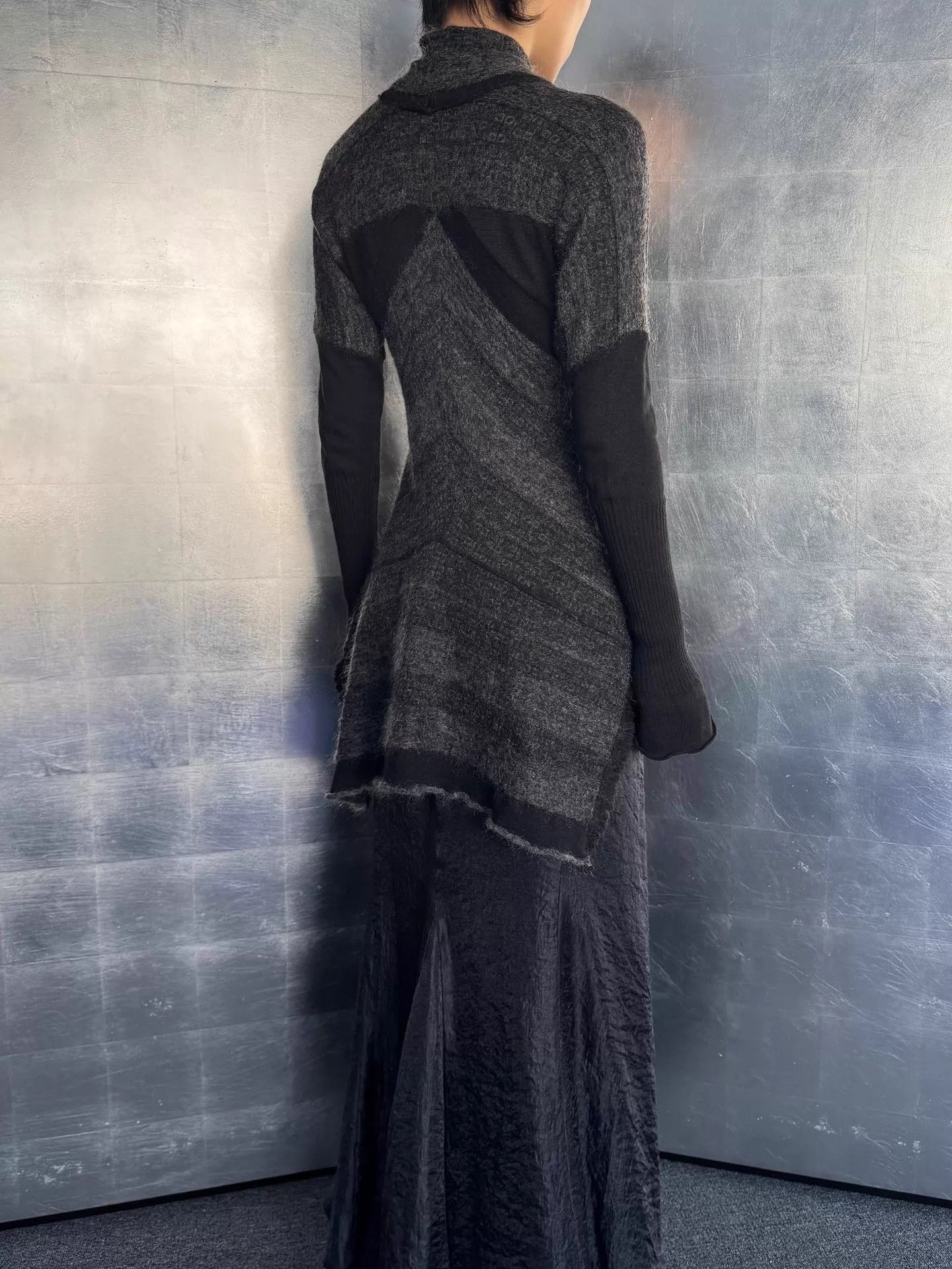 Other Italian Brand Color Blocked Irregular Hem Wool Mohair Angora Dress Size M / US 6-8 / IT 42-44 - 9 Thumbnail