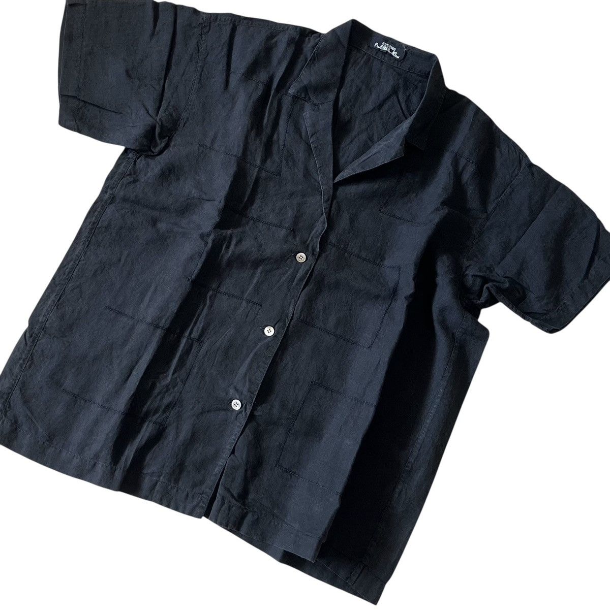 Issey Miyake TAX FREE 🇺🇸 issey miyake permanente black open collar shirt Size US M / EU 48-50 / 2 - 2 Thumbnail
