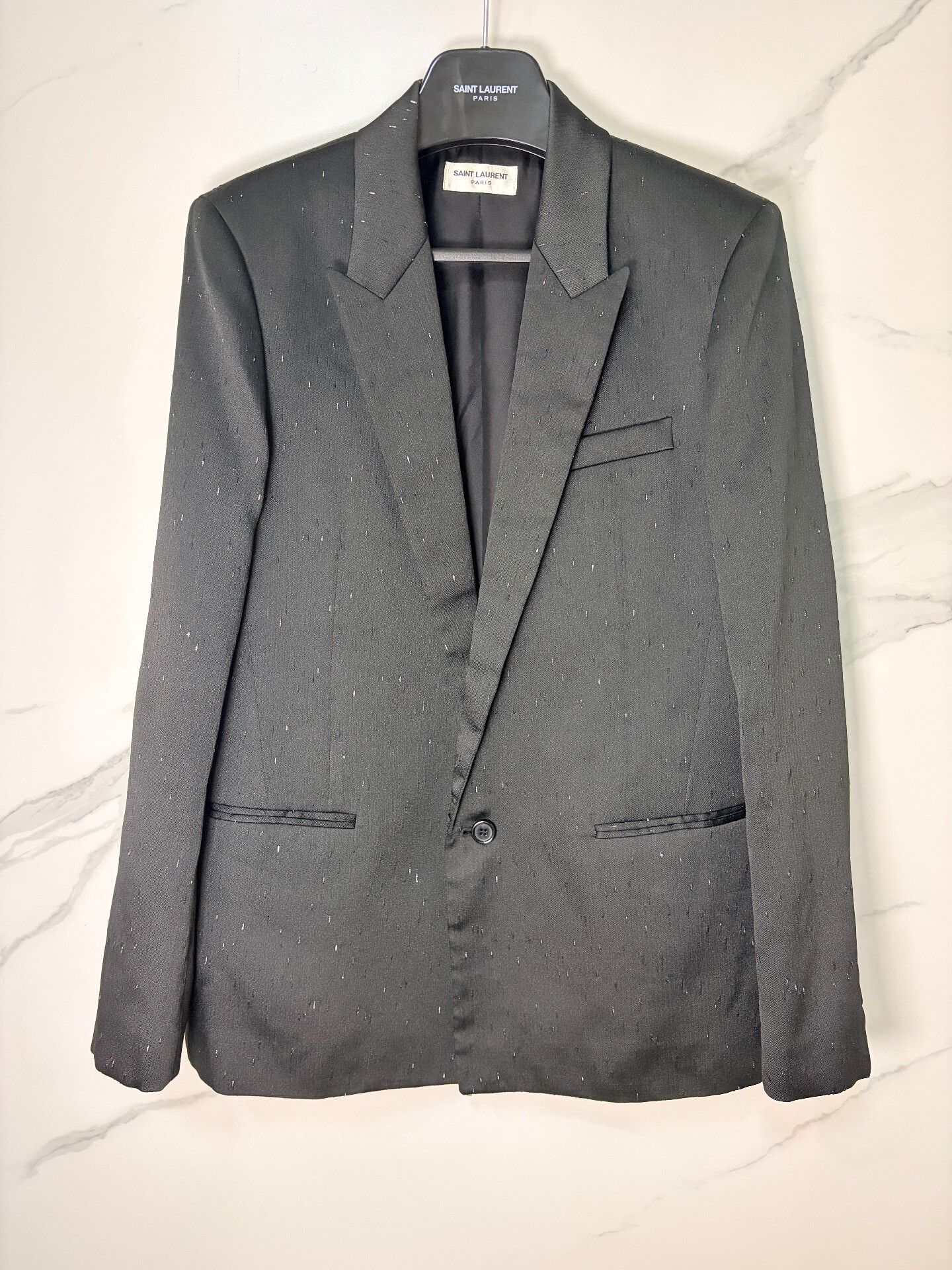 Saint Laurent Paris Saint Laurent Wool Speckled Black Blazer Size US M / EU 48-50 / 2 - 1 Thumbnail
