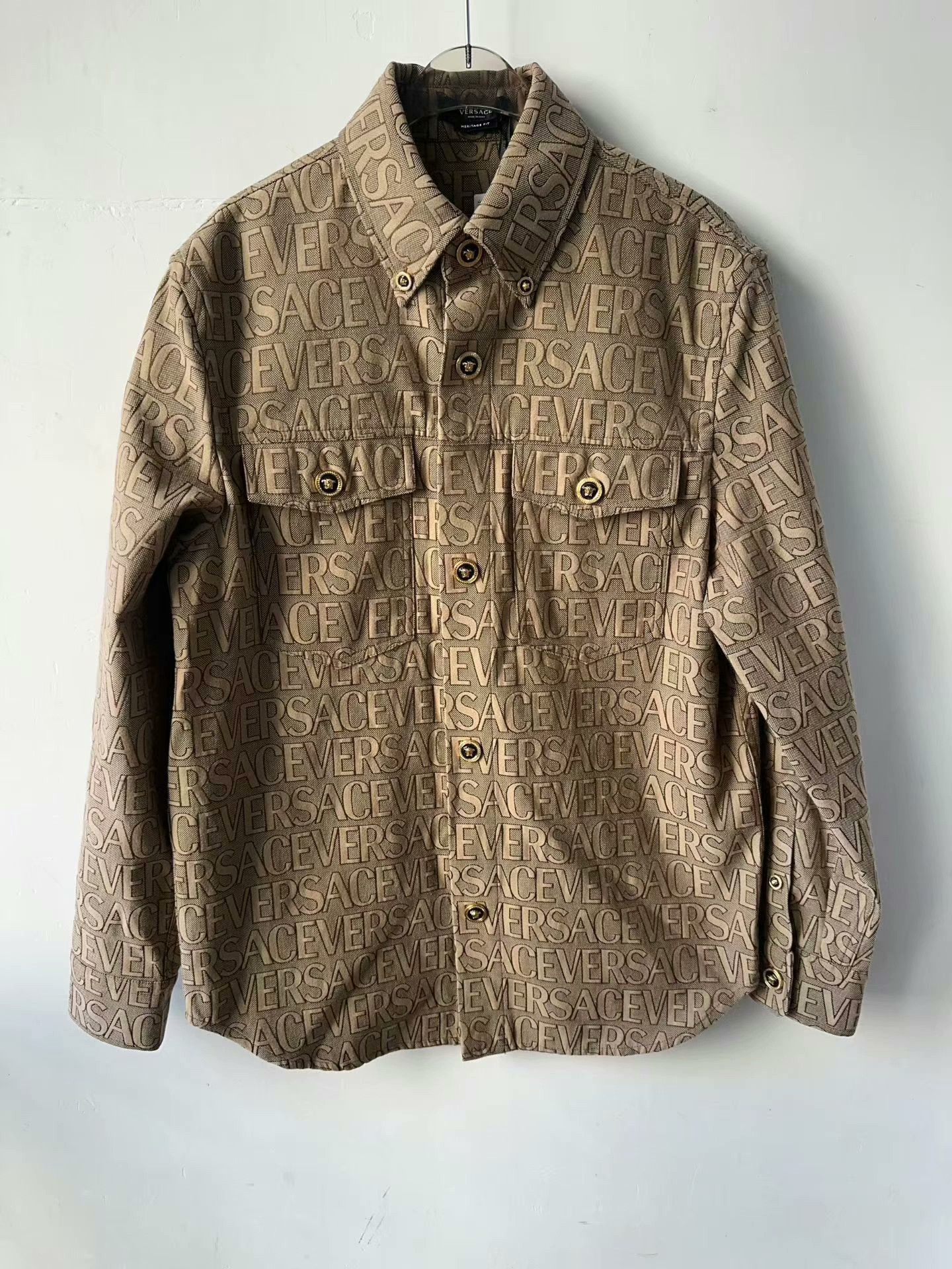 versace full print jacket in brown