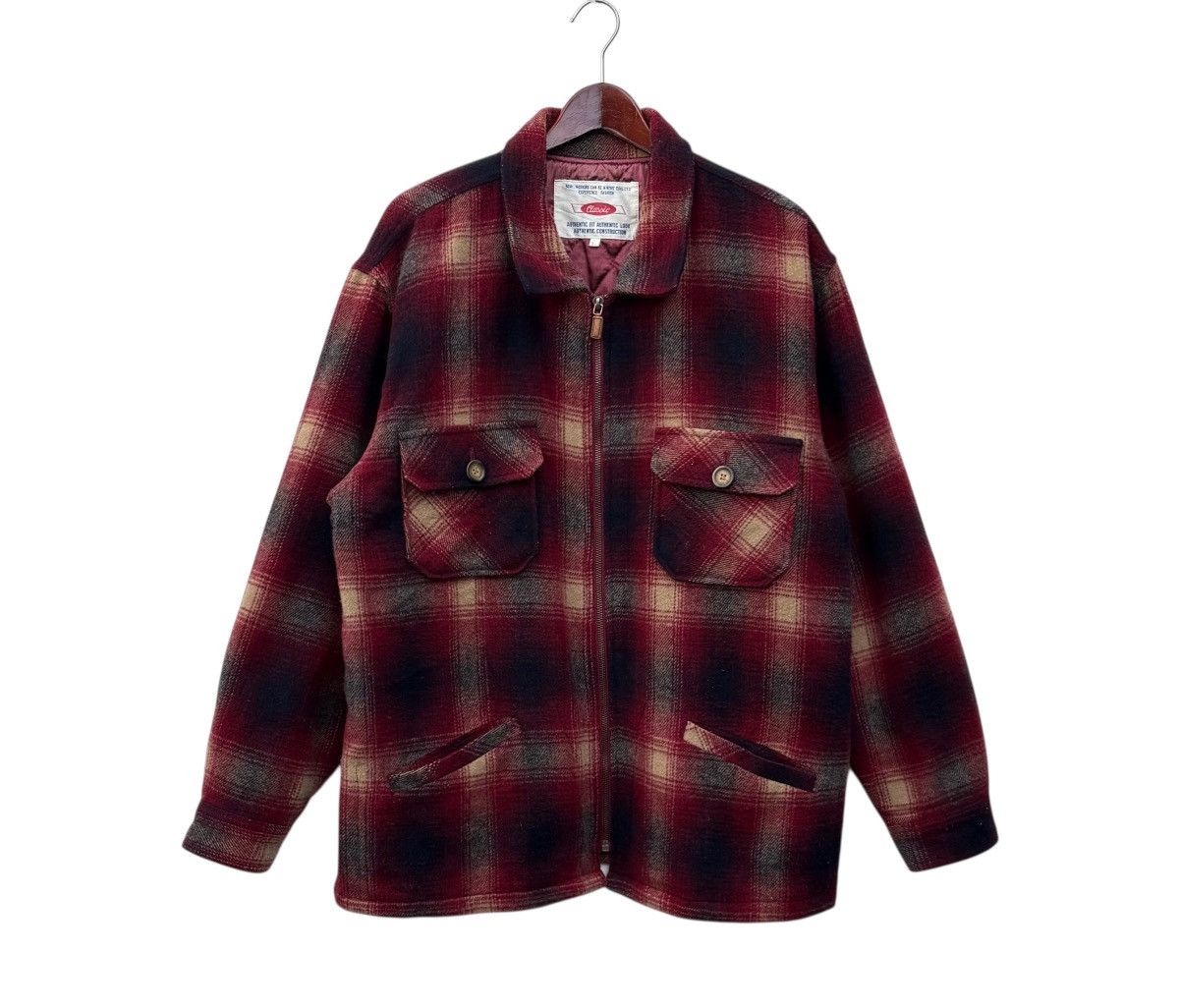 Vintage Vintage Classic Burgundy Wool Plaid Tartan Works Jacket Size US L / EU 52-54 / 3 - 1 Thumbnail