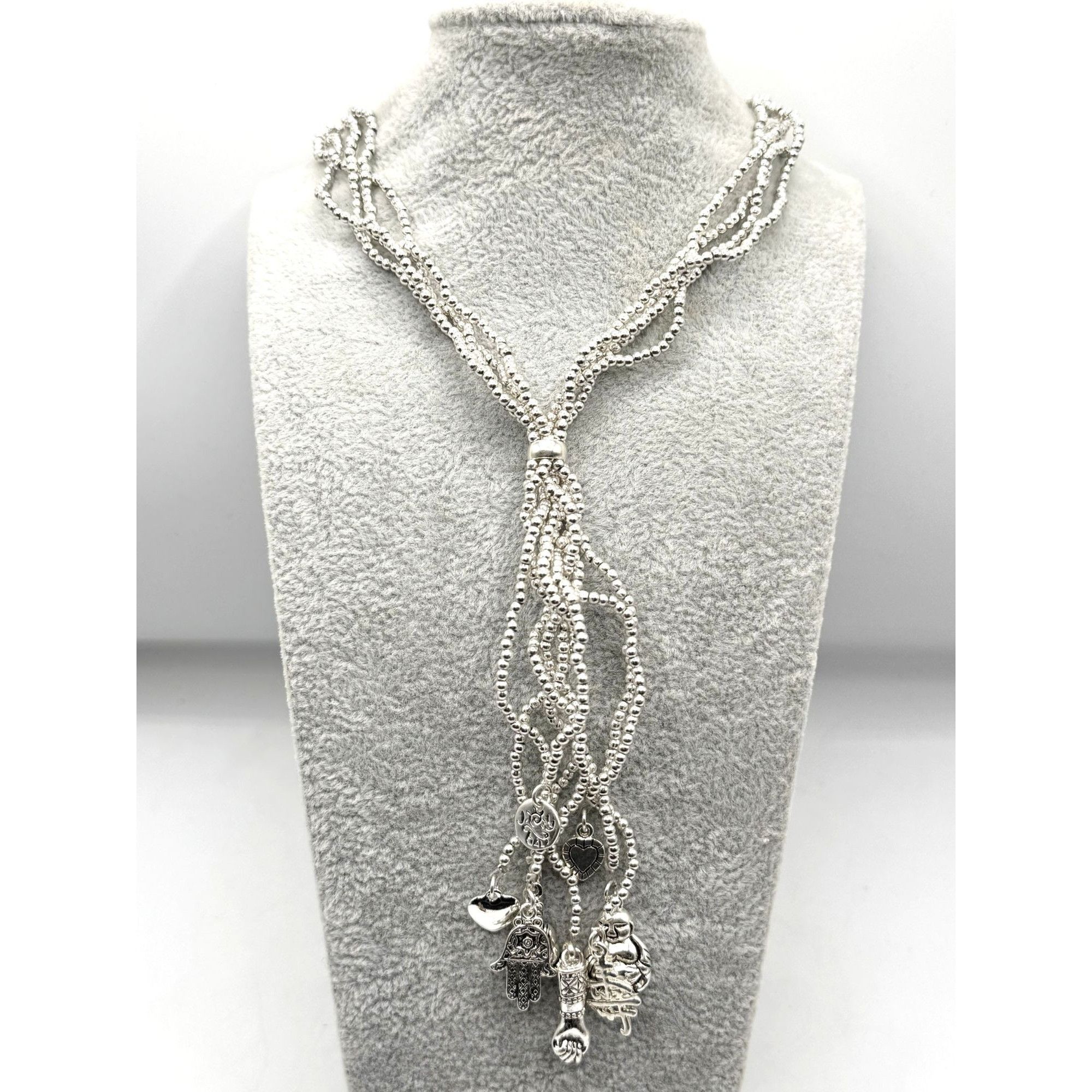 Vintage Beaded tassel silver tone lucky charm necklace Size ONE SIZE - 1 Thumbnail