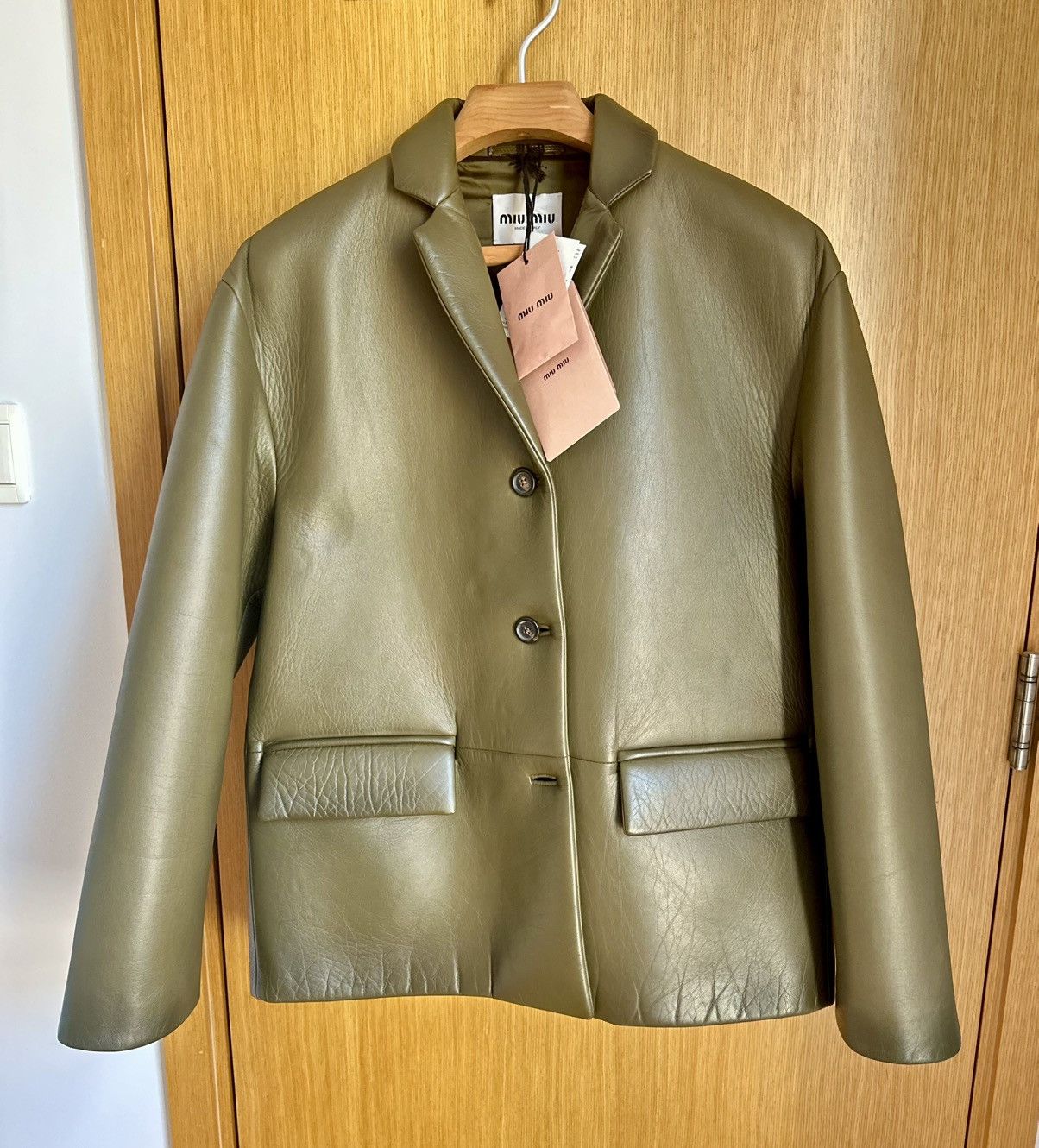 Miu Miu MIU MIU Nappa Leather Jacket in Mossy Green Size US L / EU 52-54 / 3 - 3 Thumbnail