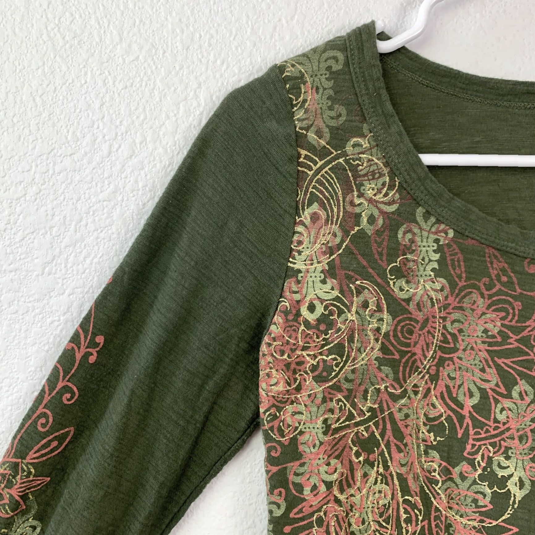 Vintage VINTAGE Daytrip Shirt Long Sleeve Graphic Em0 Floral Paisley Boho Green Pink Gold L Womens Size L Size L / US 10 / IT 46 - 2 Thumbnail