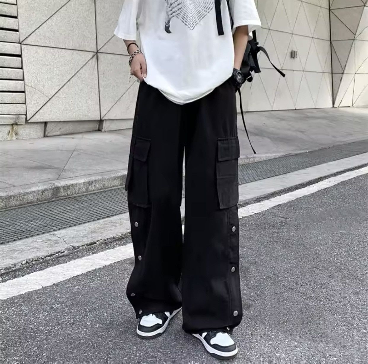 Designer × Japanese Brand Button Drawstring Cargo Pants European American Style Size US 26 / EU 42 - 3 Thumbnail