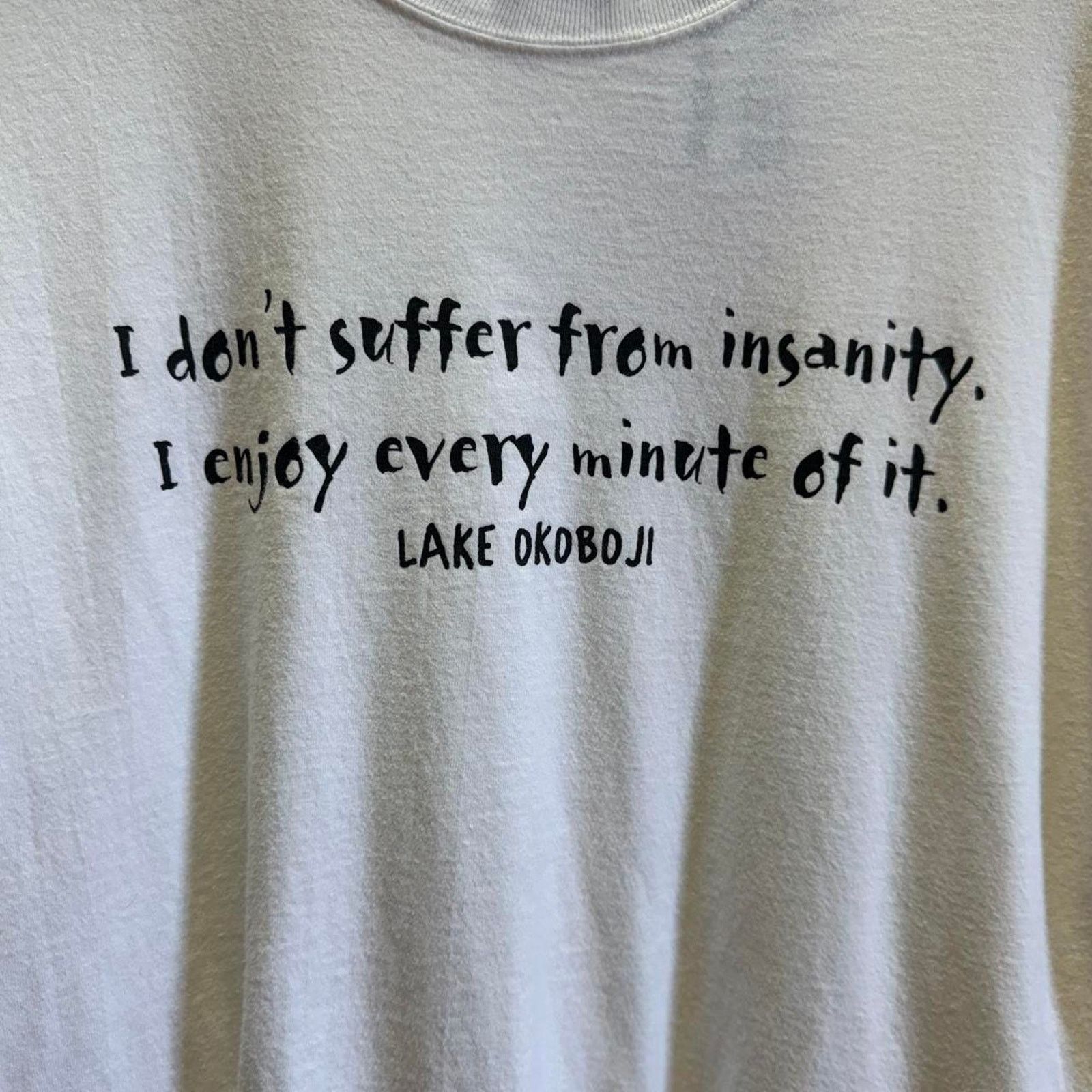 Vintage Vintage 90s Text Humor Insanity Lake Okoboji T-Shirt Size US L / EU 52-54 / 3 - 3 Thumbnail