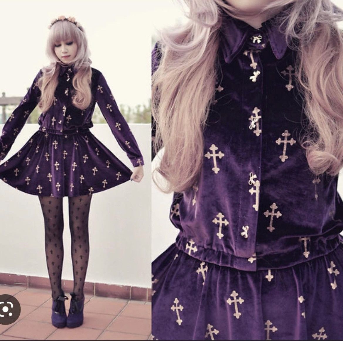 Japanese Brand Velvet cross gothic mini dress 🧛🏻‍♀️💜 Size M / US 6-8 / IT 42-44 - 3 Thumbnail