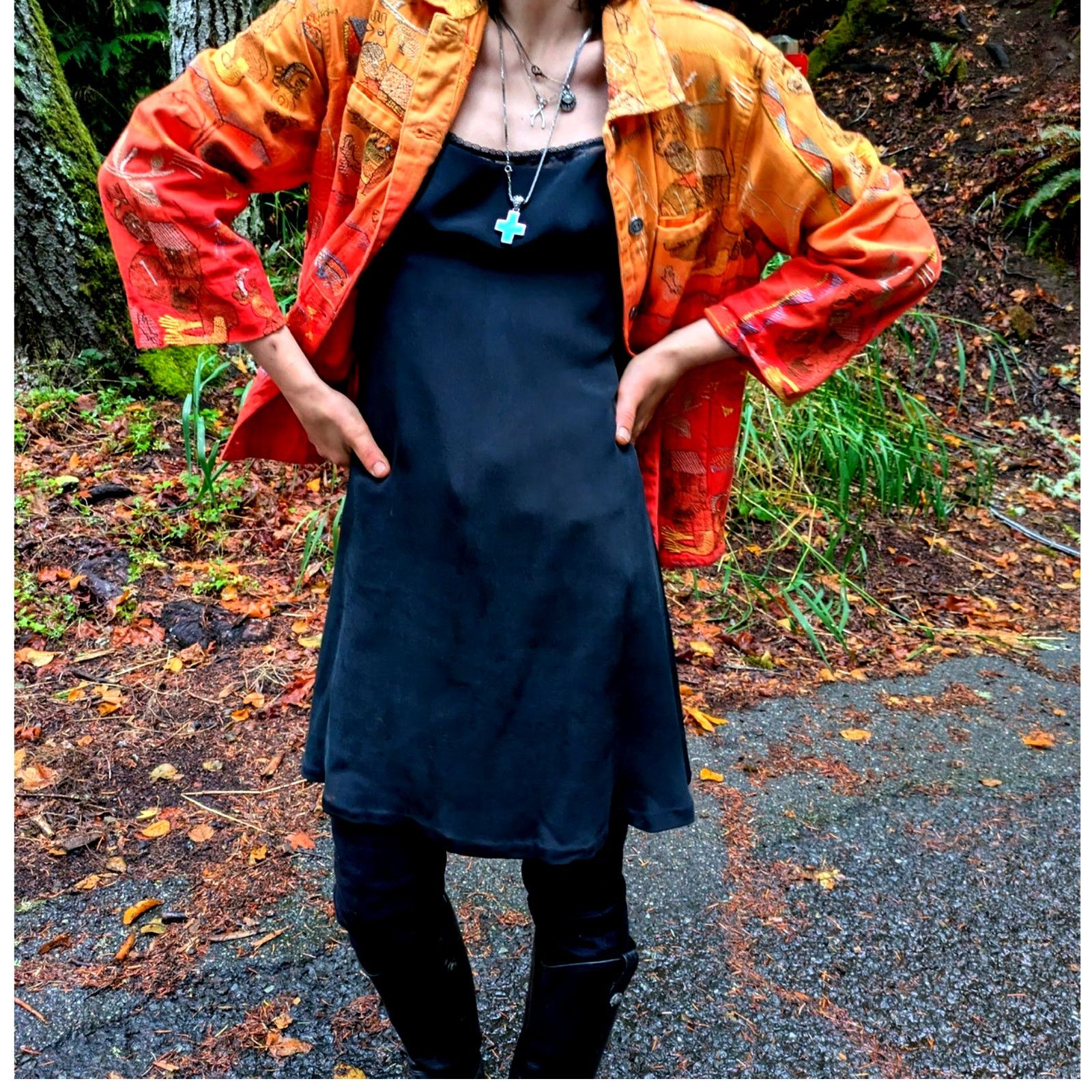 Vintage Vtg. '00s Folk Art Embroidered Orange Button-Up Size M / US 6-8 / IT 42-44 - 2 Thumbnail