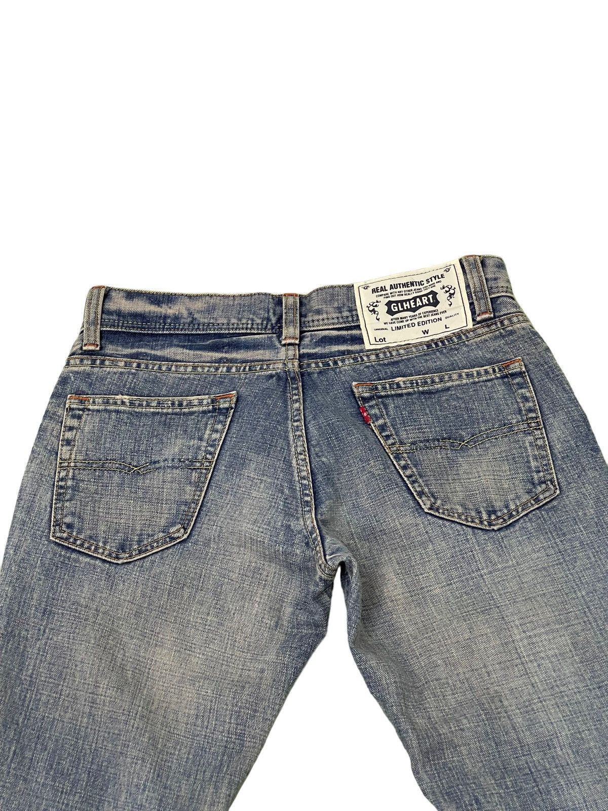 Japanese Brand Flare Jeans GL Heart Faded Distress Boot Cut 7🟦8 Size US 31 - 18 Thumbnail