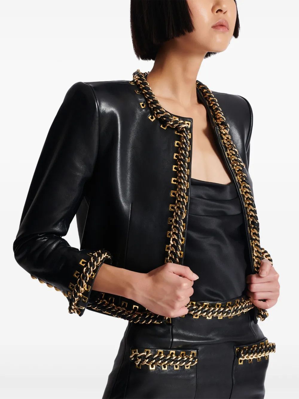 Balmain o1s1wg111225 Chain Detailing Jacket in Black Size S / US 4 / IT 40 - 3 Thumbnail