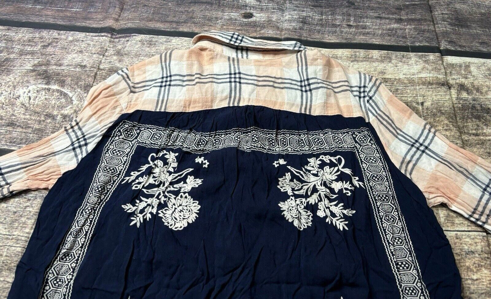 Free People Free People Top Women's XS Cotton Plaid Front Rayon Floral Size XS / US 0-2 / IT 36-38 - 6 Thumbnail