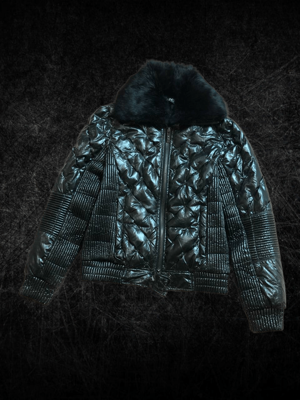 Versace Jeans Couture VERSACE PATENT LEATHER & FUR PUFFER JACKET Size M / US 6-8 / IT 42-44 - 1 Thumbnail
