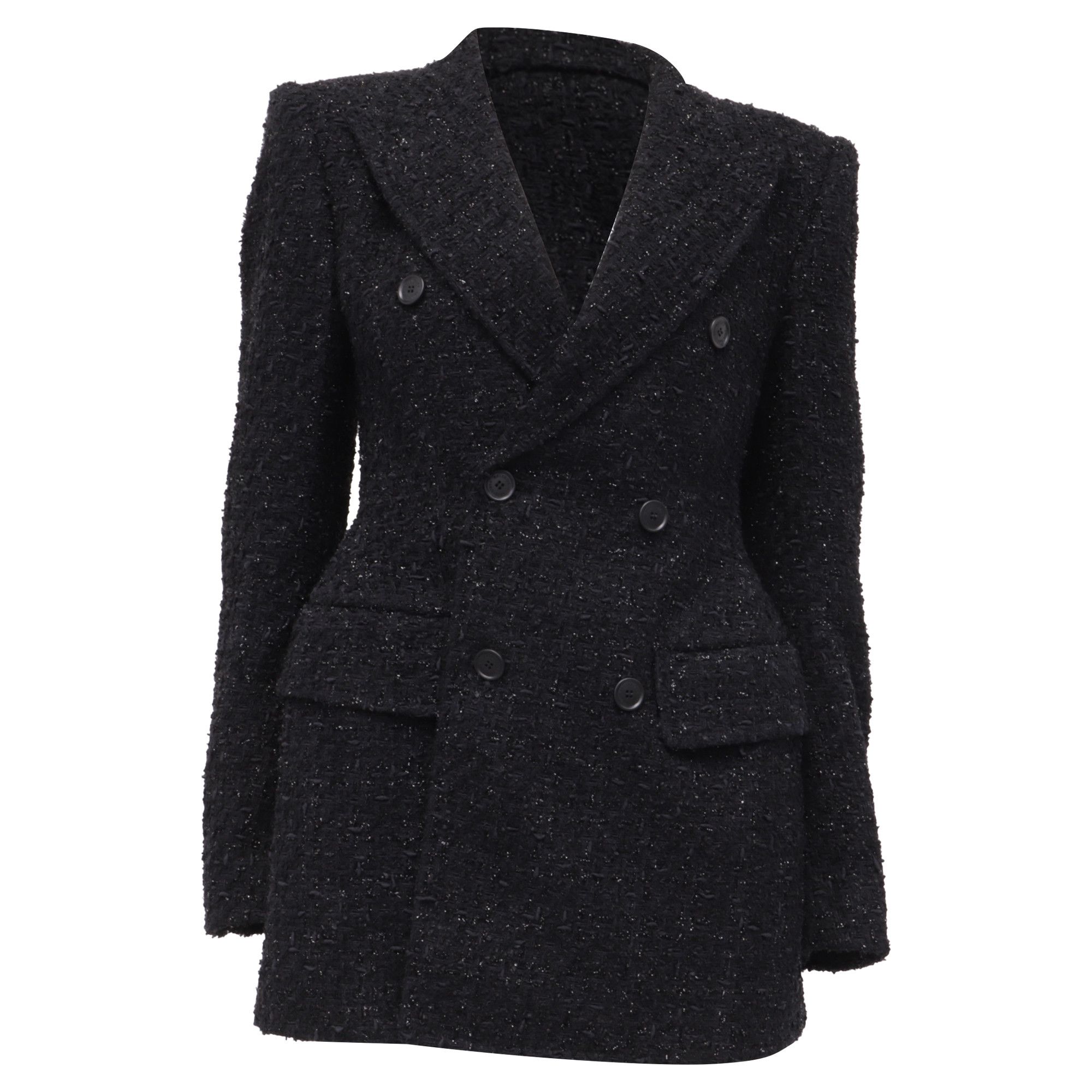 Balenciaga Balenciaga Hourglass Tweed Blazer in Black Cotton Size S / US 4 / IT 40 - 1 Thumbnail