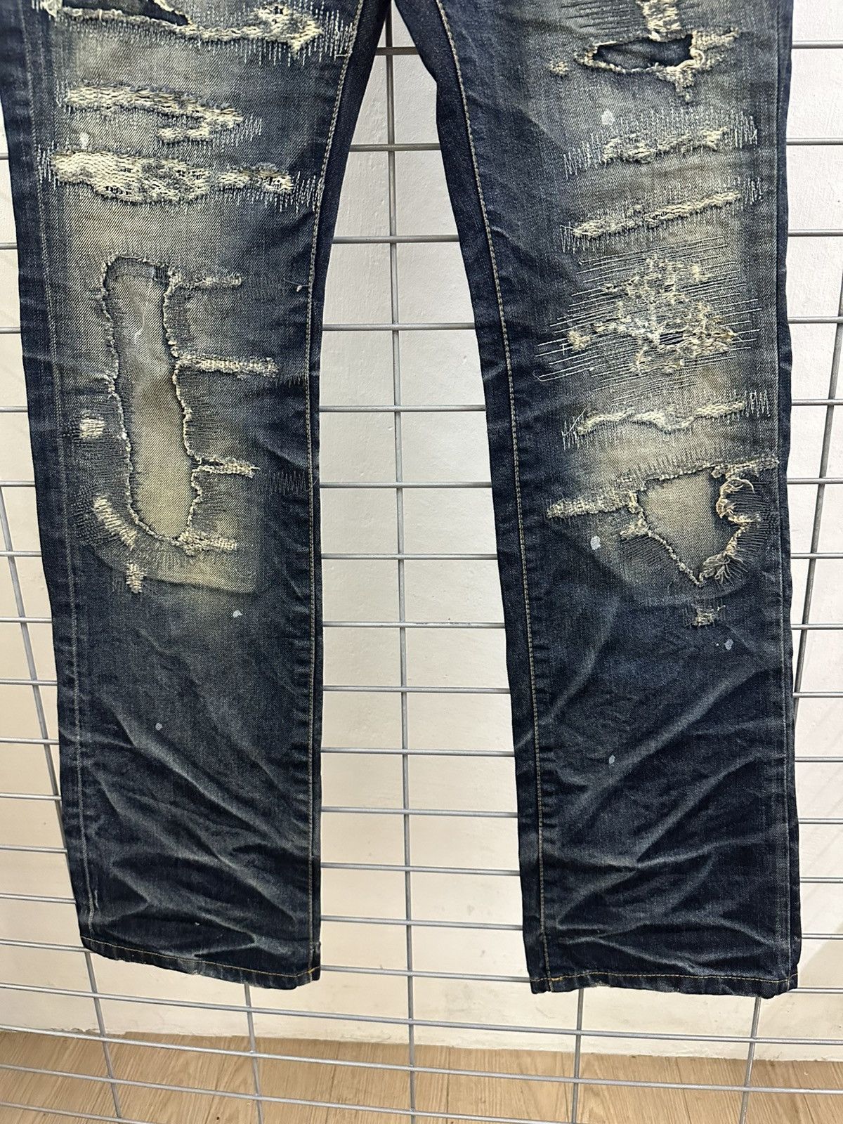 Isamu Katayama Backlash × JACKROSE × Japanese Brand Rare Beautiful Jack Rose Wash Boro Distressed Flared Denim Size US 31 - 5 Thumbnail