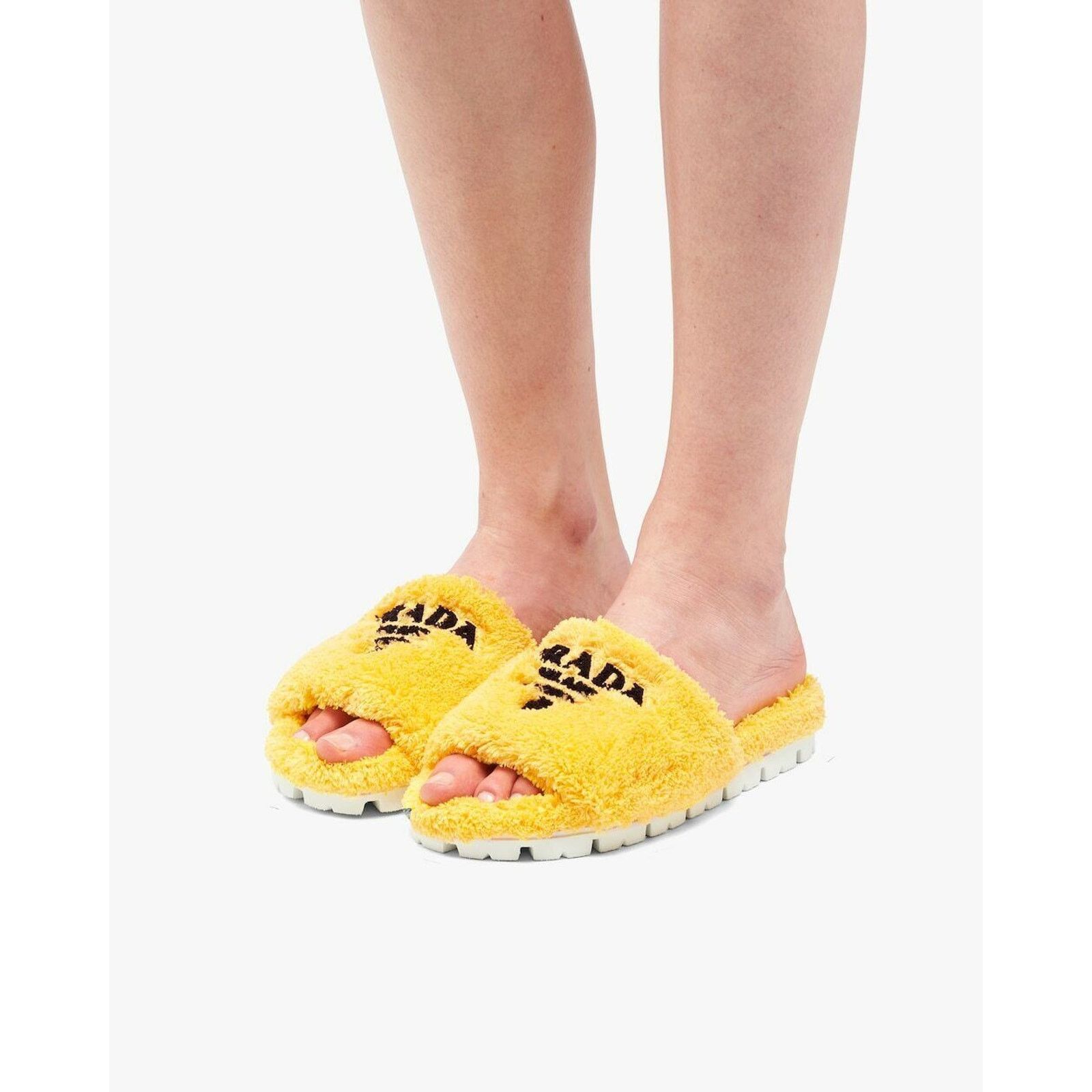 Prada Prada Yellow Terry Cloth Black Logo Slide Sandal Rubber Sole Size US 8 / IT 38 - 5 Thumbnail