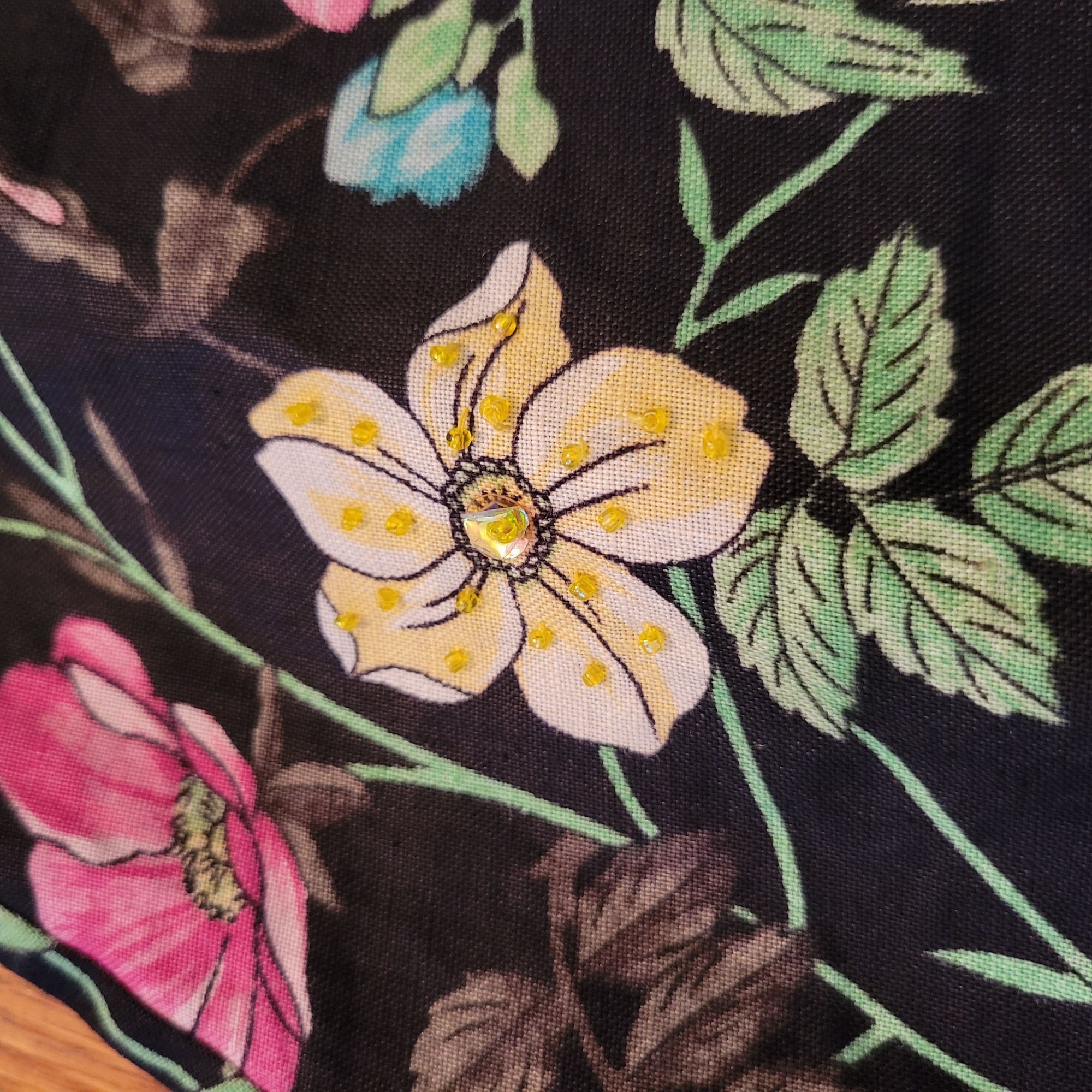 Other Silkland 4 Linen Floral Garden Sequins Beads Black A Line Mi Size 27" / US 4 / IT 40 - 3 Thumbnail