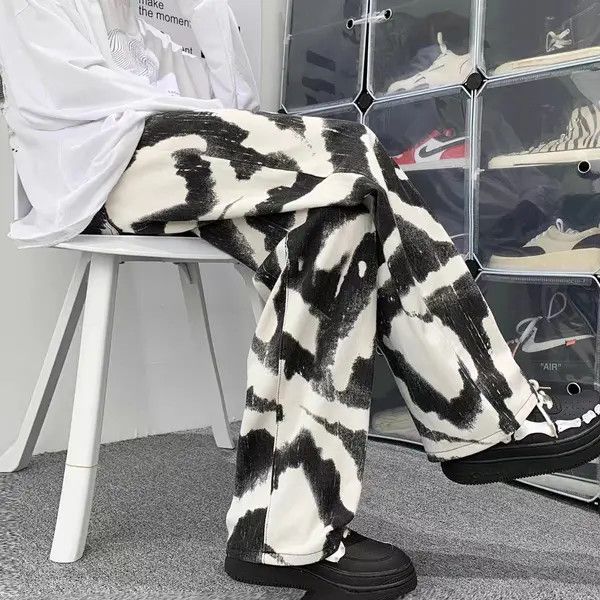 VIBE Japanese tie-dye straight-leg black and white wide-leg jeans Size US 30 / EU 46 - 6 Thumbnail