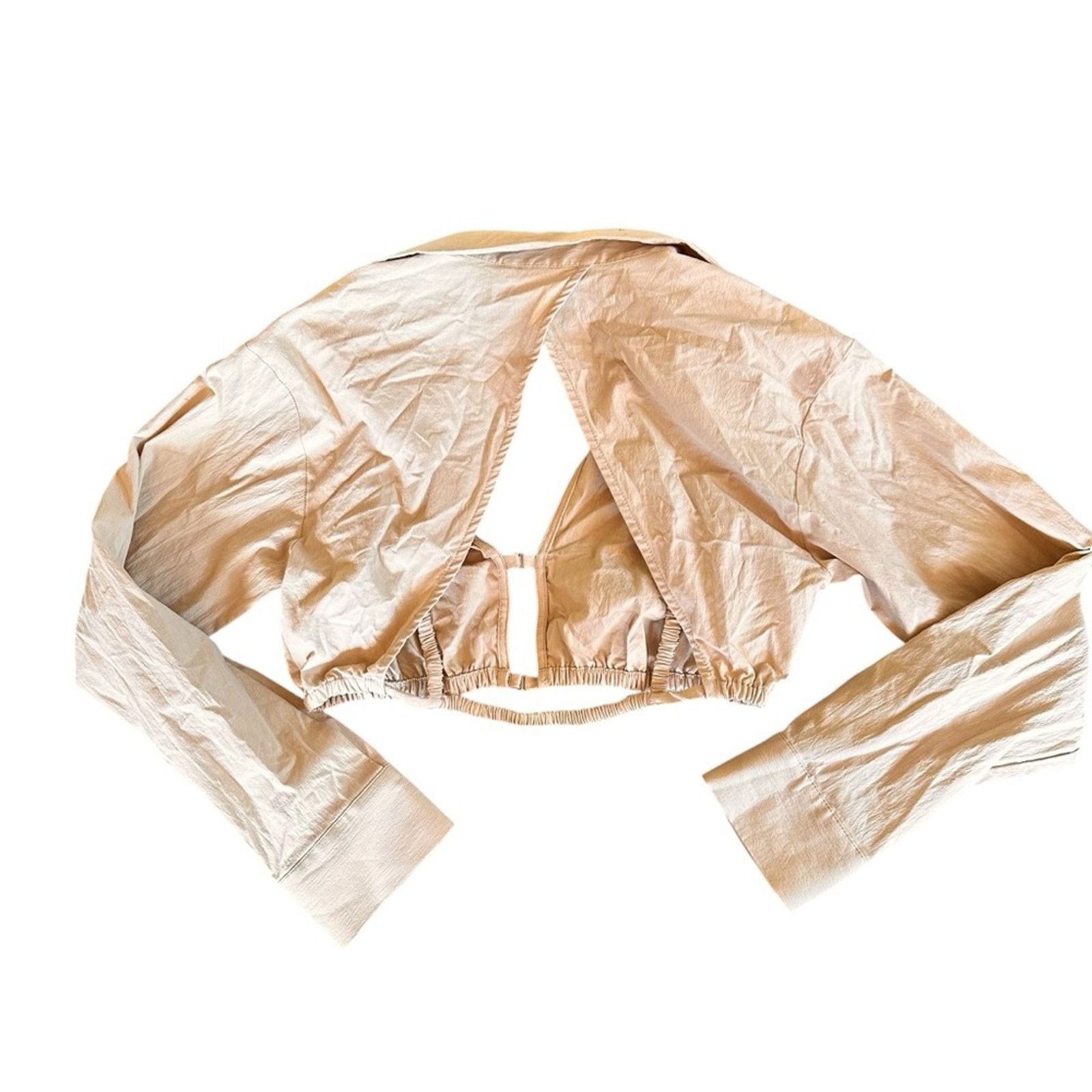 Zara Zara Cropped Collared Blouse – Tan/Cream – Size S – EUC Size S / US 4 / IT 40 - 6 Thumbnail