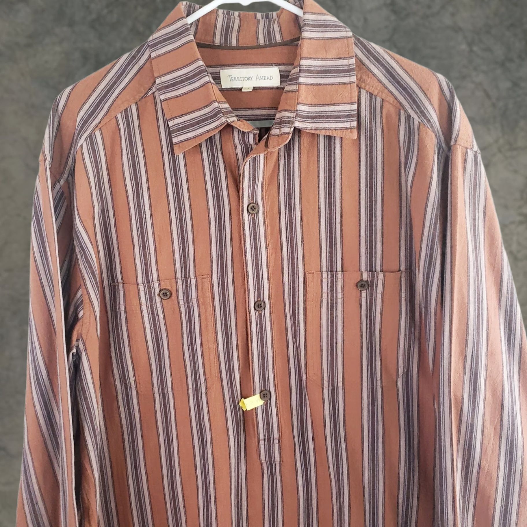 The Territory Ahead Territory Ahead Shirt Men's LT Brown Stripe 1/2 Button Pullover LS Western Look Size US L / EU 52-54 / 3 - 1 Thumbnail