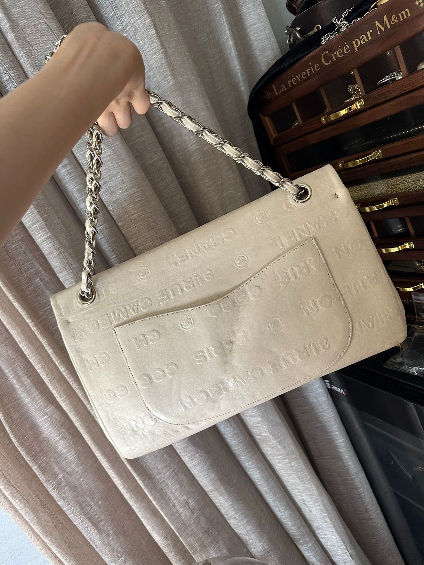 Chanel Chanel 2.55 Flap Bag Ivory Silver Embossed Letter Size ONE SIZE - 5 Thumbnail