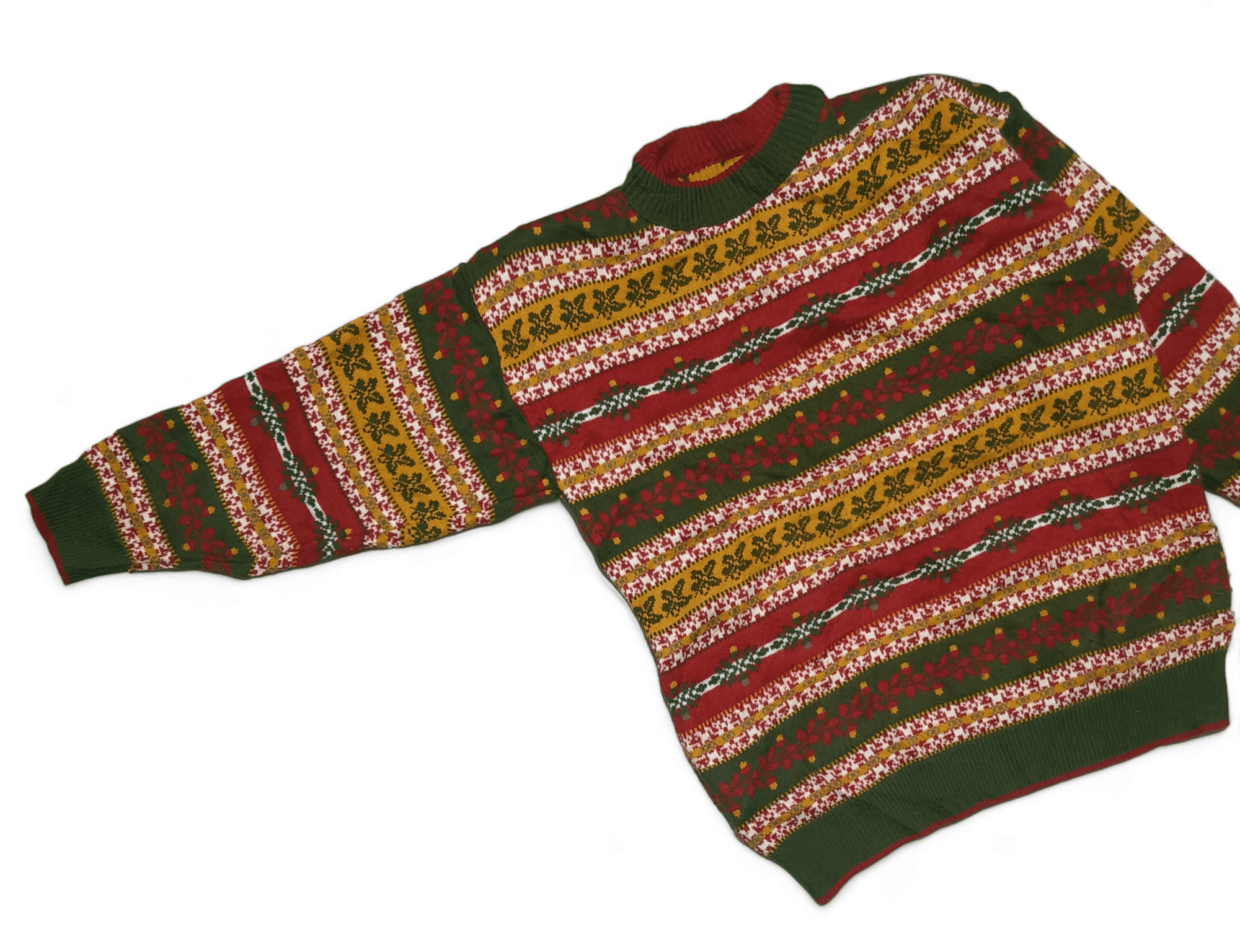 Other Vintage 80s Floral Striped Motifs Pattern Knit Wool Sweater Size US M / EU 48-50 / 2 - 6 Thumbnail