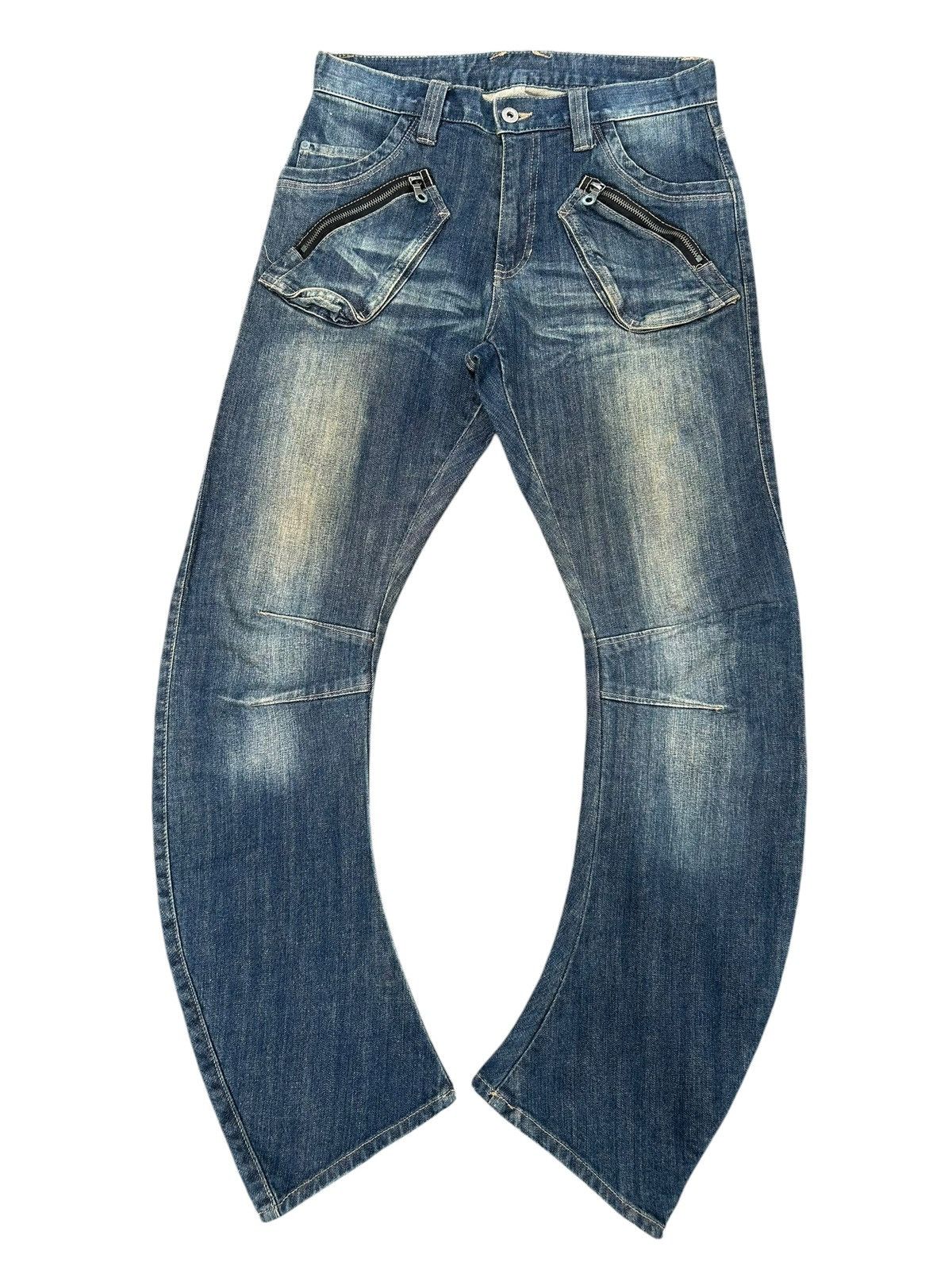 If Six Was Nine PPFM Japanese Punk Style Curve Cut Denim Jeans Size US 31 - 2 Thumbnail