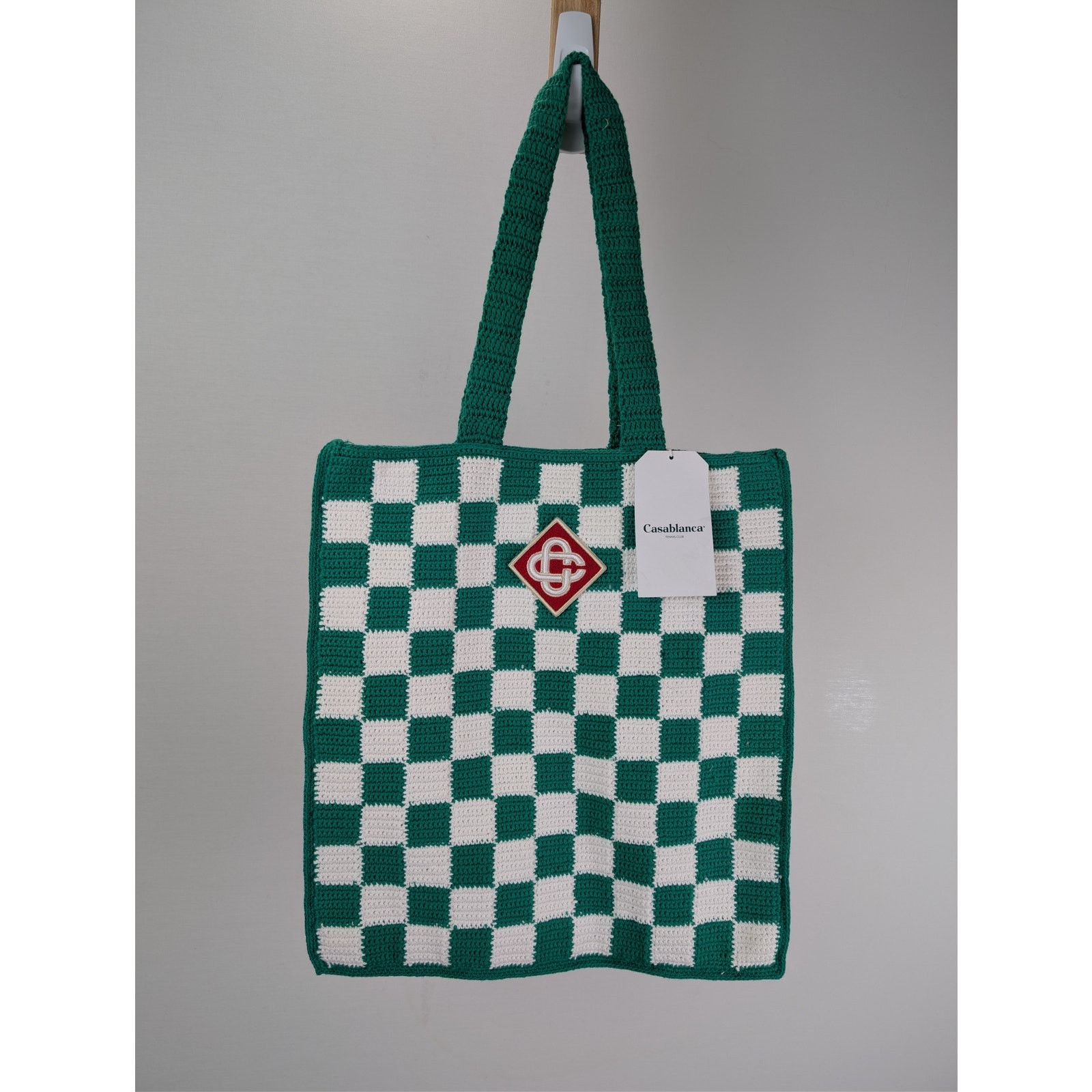 Casablanca o1rshd1 Size: OS / crochet cotton tote bag in green & white Size ONE SIZE - 8 Thumbnail