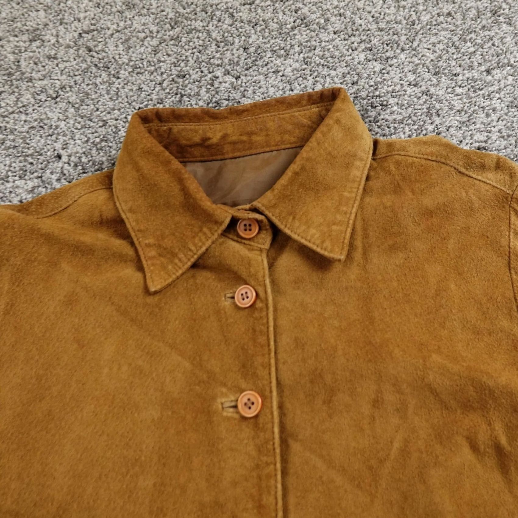 Vintage Leather Jacket Womens PS Brown Suede Button Front Shacket Coat Lined Top Size S / US 4 / IT 40 - 3 Thumbnail