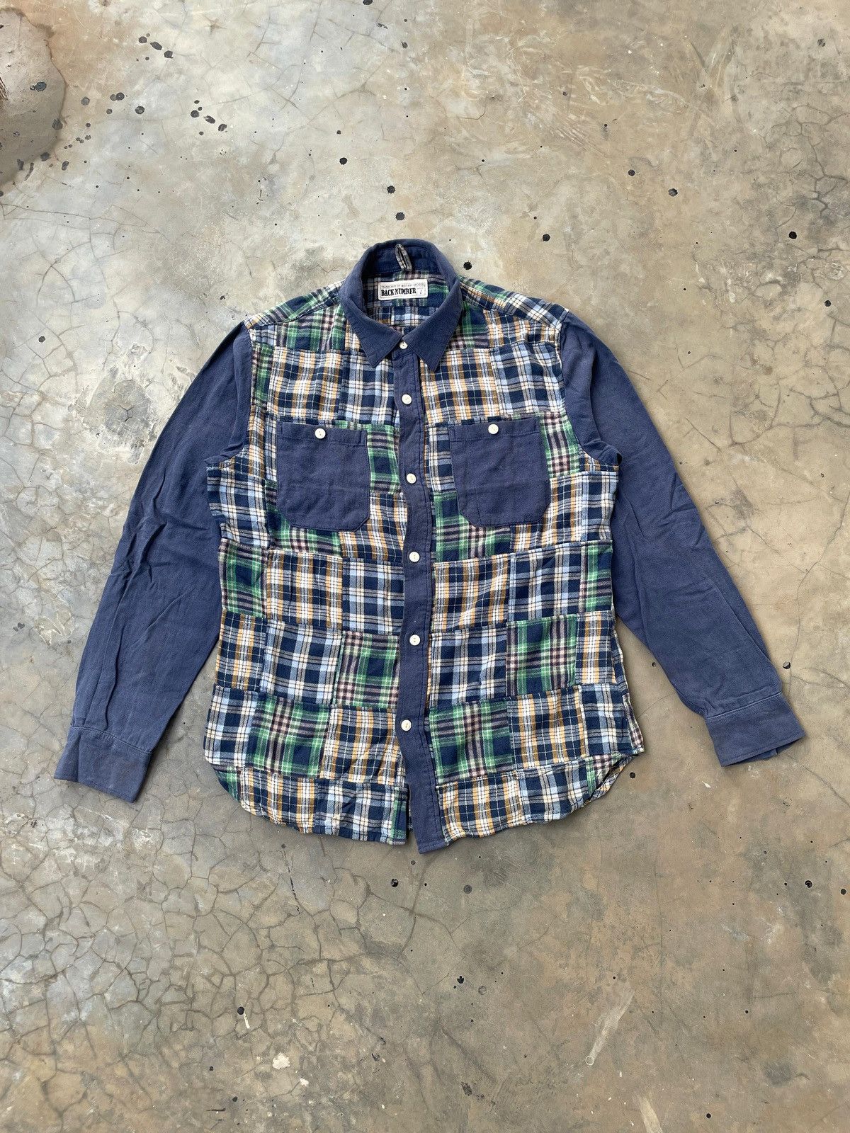 Japanese Brand Back Number Flannel Patchwork Plaid Check Longsleeve Shirt Size US L / EU 52-54 / 3 - 1 Thumbnail