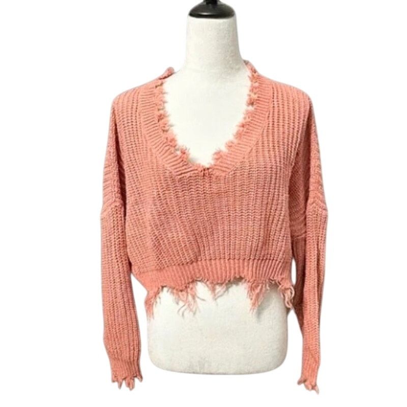 Other Zaful Cropped Sweater Distressed Frayed Orangepink/Coral XL Size XL / US 12-14 / IT 48-50 - 2 Thumbnail