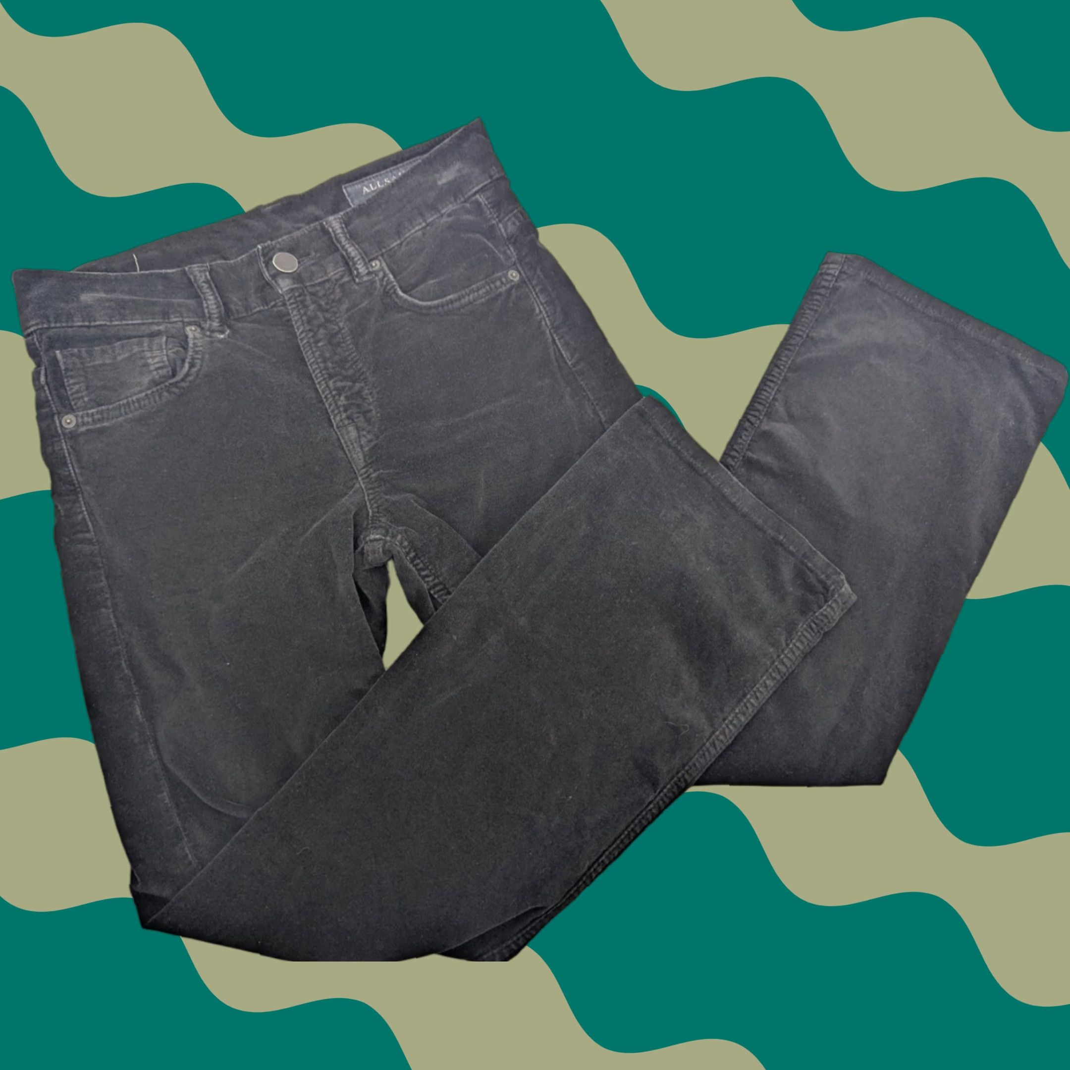 Allsaints VINTAGE AllSaints Jeans 25 Black Velvet Cropped 90s Y2K 2000s Womens Premium Fit Regular Cropped Velvet Jeans Size 42" / US 20 - 1 Thumbnail