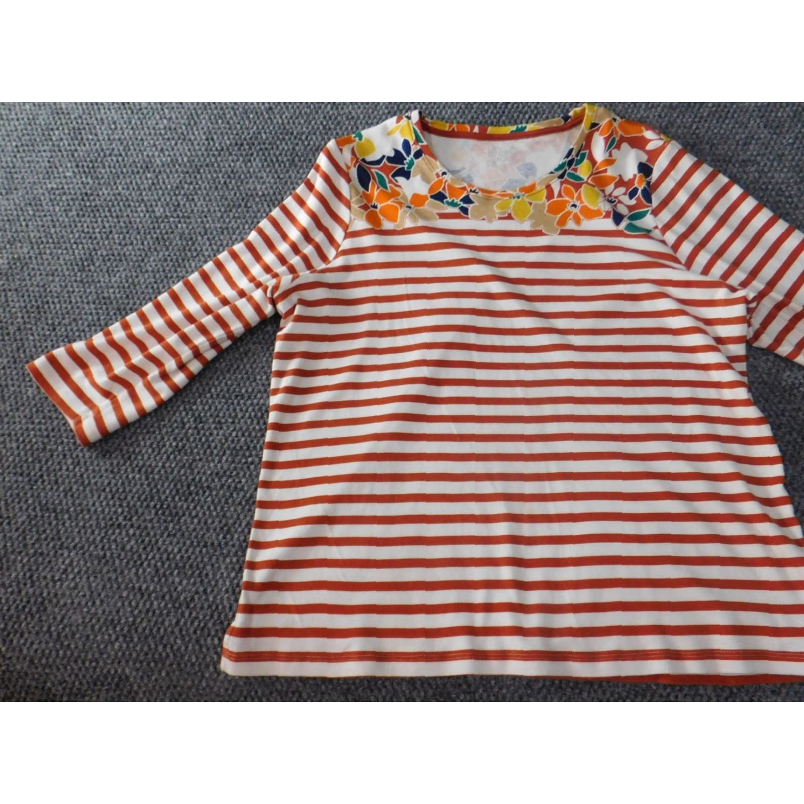 Vintage Kim Rogers Blouse PXL Petites Women Orange Striped Crew Neck Pullover Top Shirt Size XL / US 12-14 / IT 48-50 - 3 Thumbnail