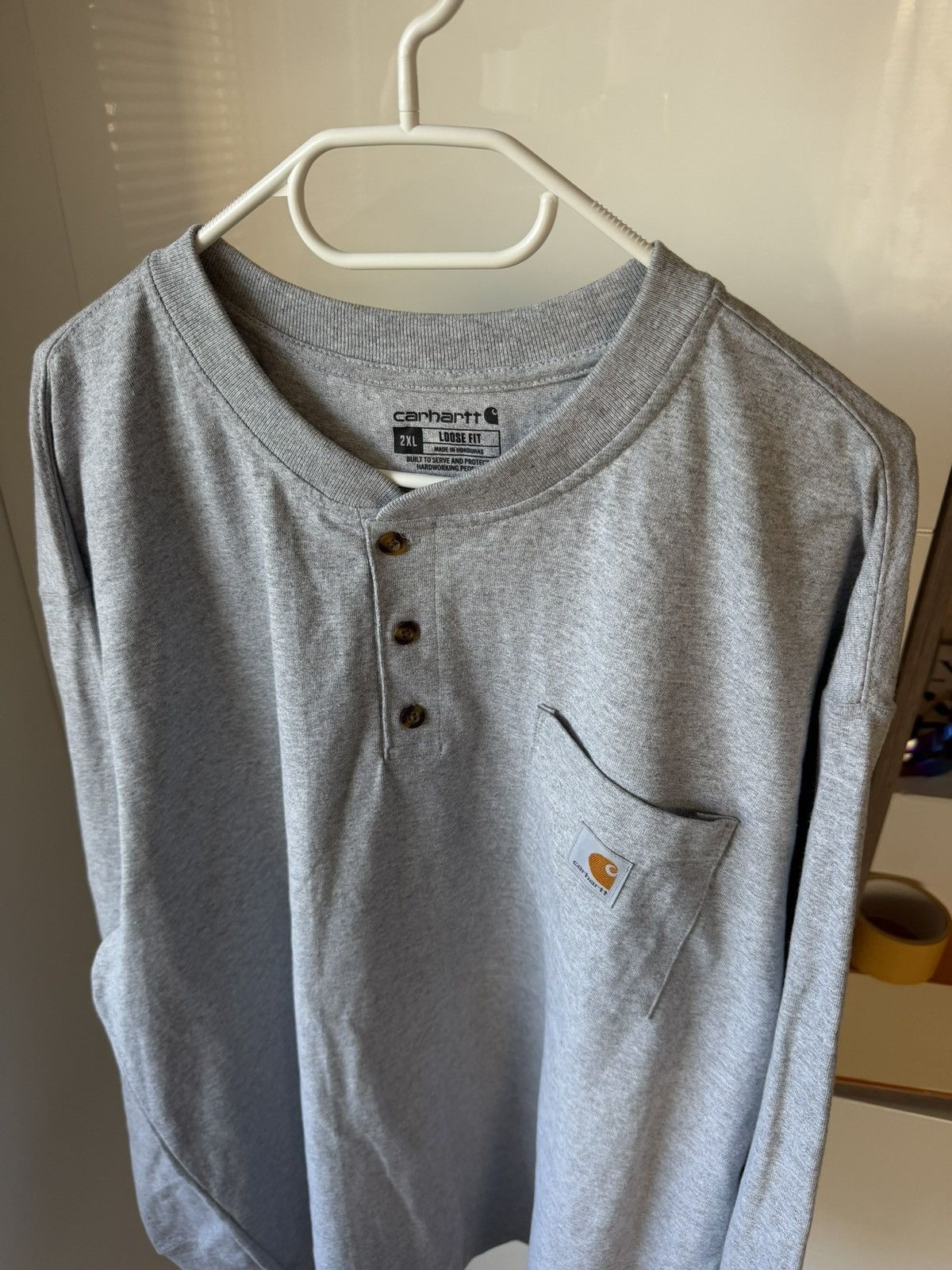 Carhartt ‼️Carhartt Box Logo Basic Oversize Long Sleeve Tee dril‼️ Size US XXL / EU 58 / 5 - 4 Thumbnail