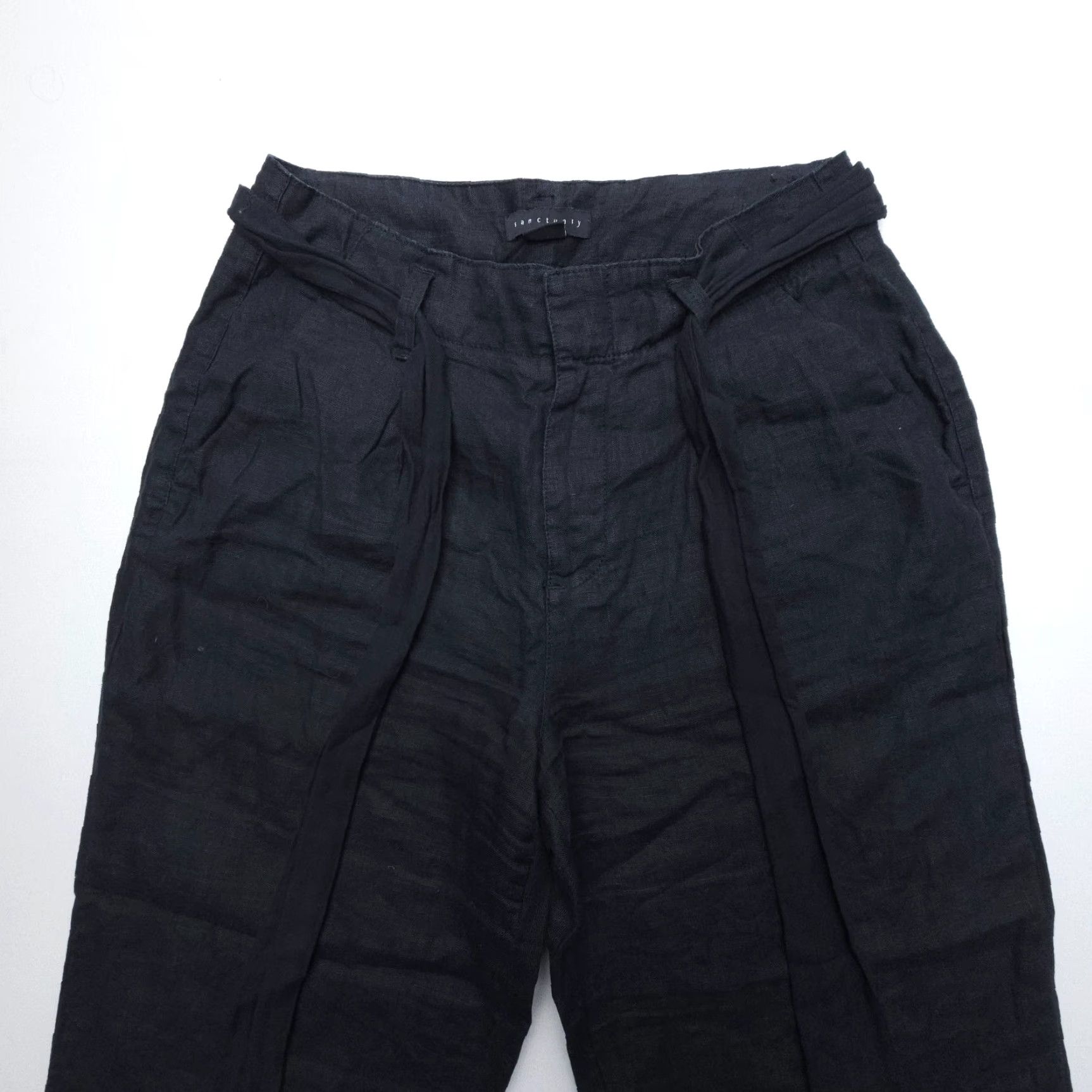 Sanctuary Sanctuary Pants Women 27 Black Linen Wide Leg High Rise Casual Size 27" / US 4 / IT 40 - 3 Thumbnail