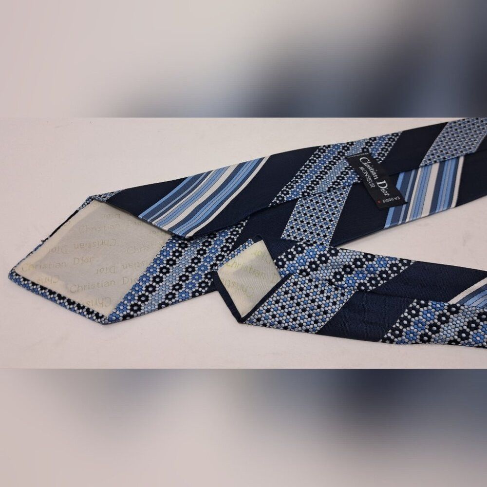 Christian Dior Monsieur Christian Dior Vintage Neck Tie Repp Striped Floral Shades Size ONE SIZE - 3 Thumbnail