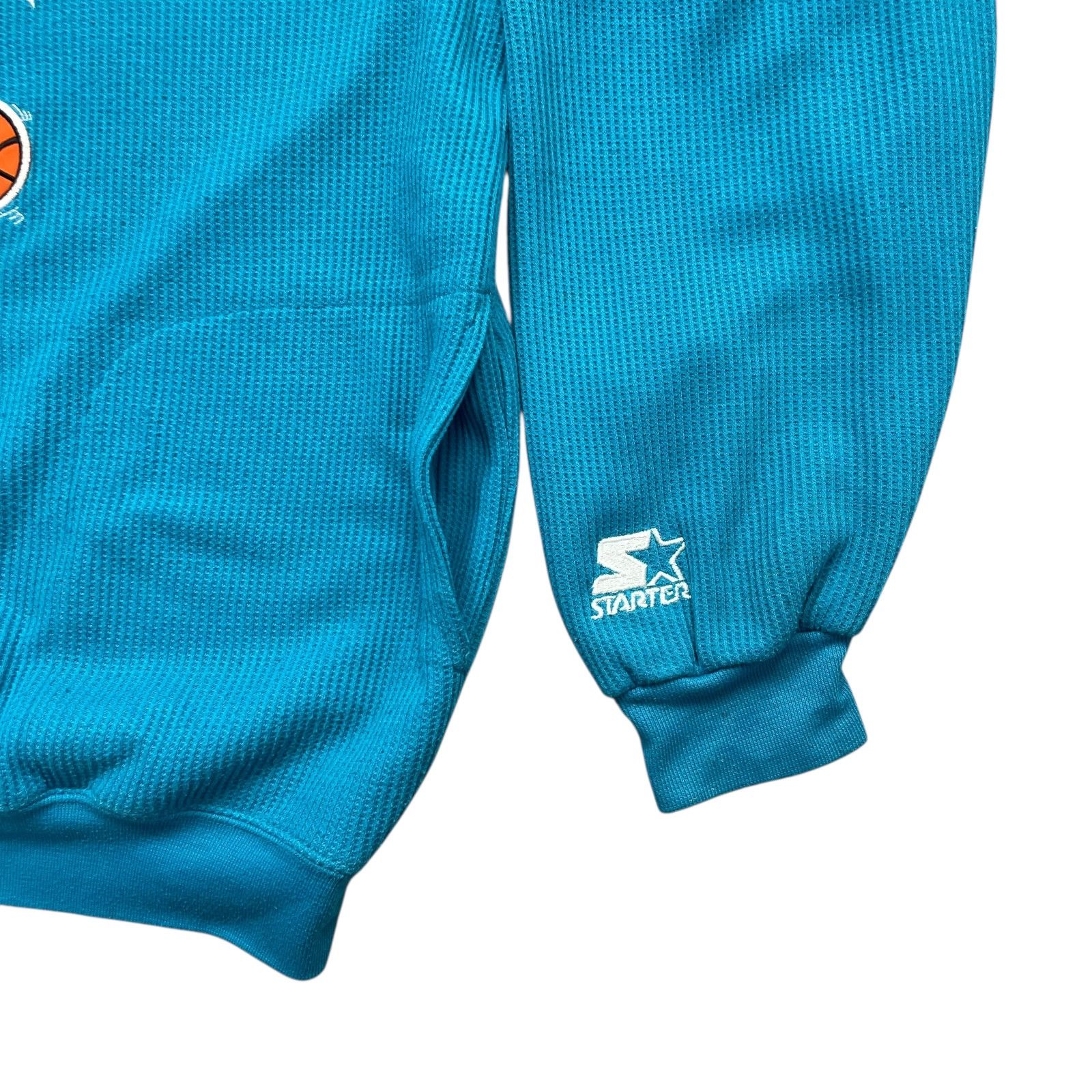 NBA × Starter × Vintage 90s CHARLOTTE HORNETS HALF ZIP WAFFLE SWEATSHIRT TEAL Size US L / EU 52-54 / 3 - 4 Thumbnail