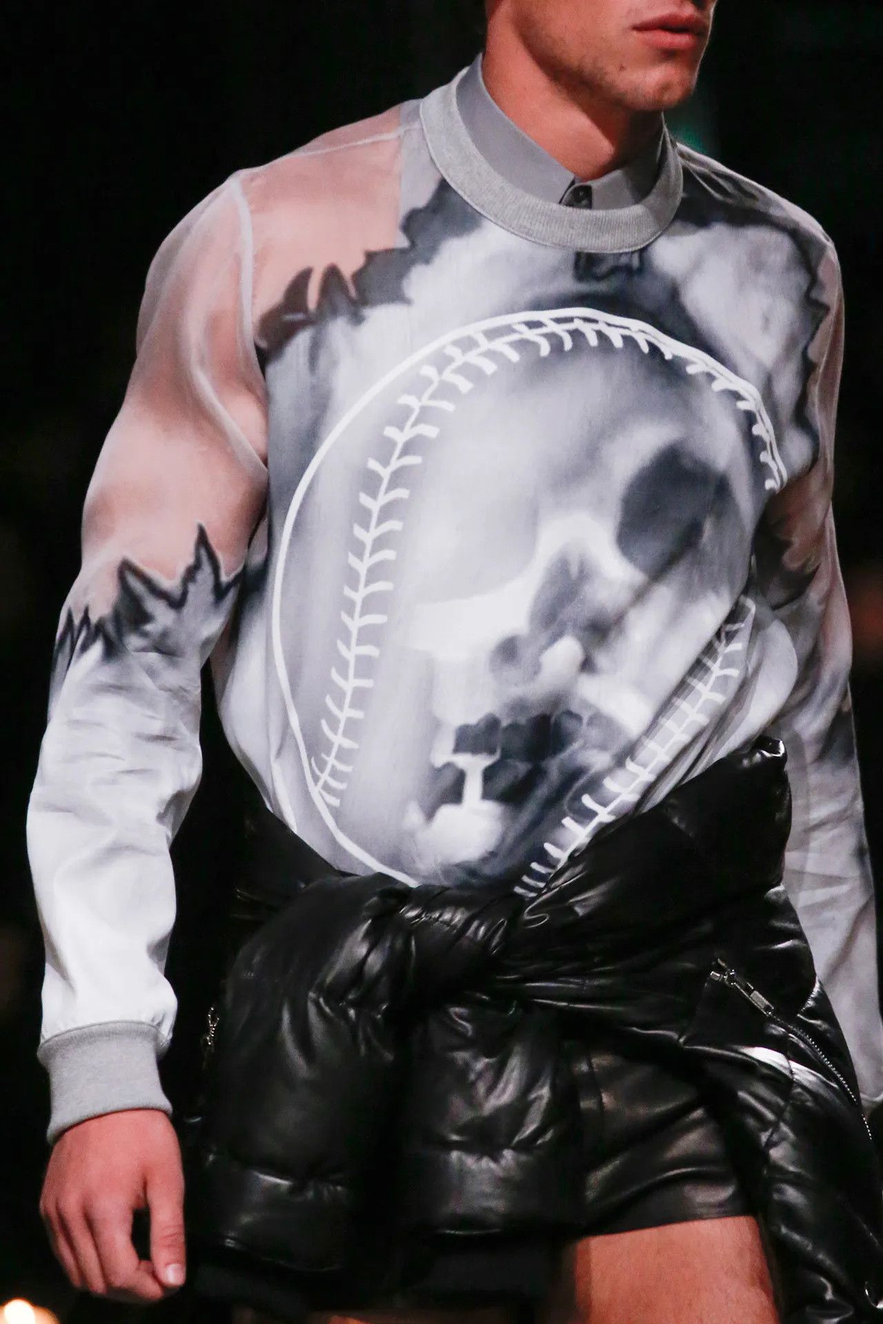 Givenchy Grey Runway Baseball Skull Organza Silk Sweatshirt Size US M / EU 48-50 / 2 - 6 Thumbnail