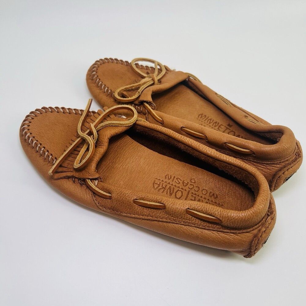 Minnetonka Minnetonka Moccasin Moose Hide Leather Driver Tan Handmade Size US 6.5 / IT 36.5 - 4 Thumbnail