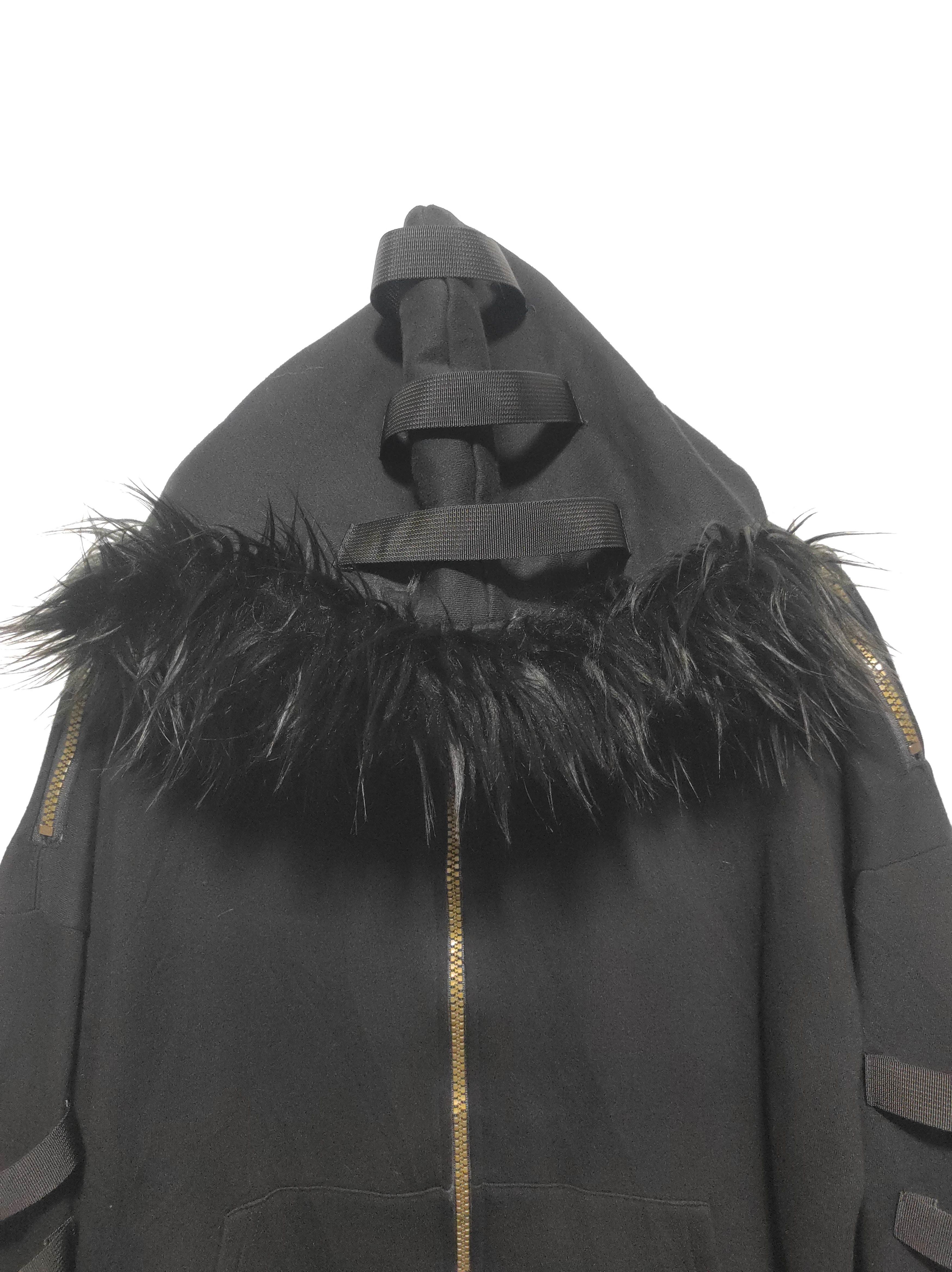 Black Zipper Fur Hoodie