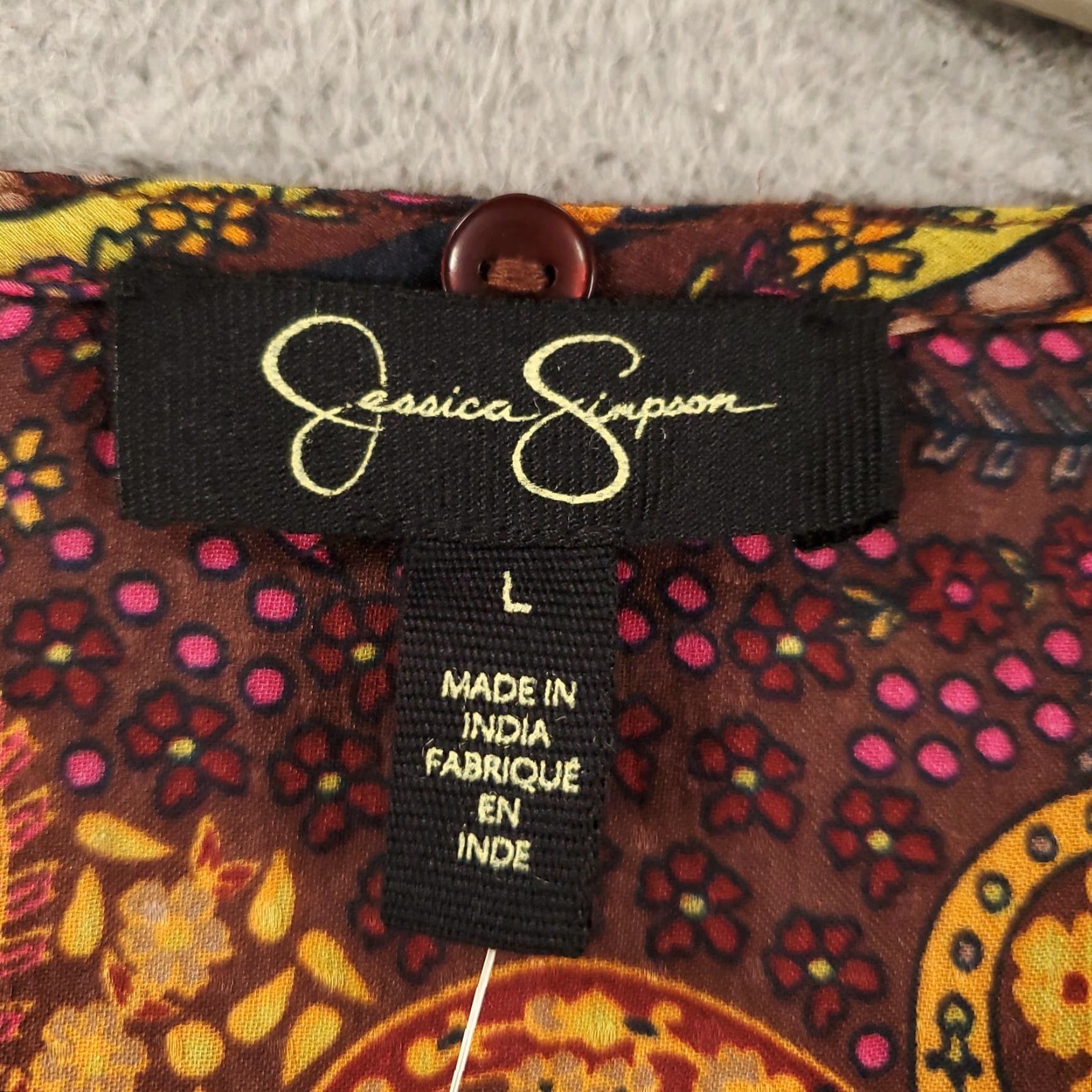 Jessica Simpson New Womens Top Large Deep Mahogany Paisley Confetti V Neck NWT Marisol Jessica Size L / US 10 / IT 46 - 5 Thumbnail
