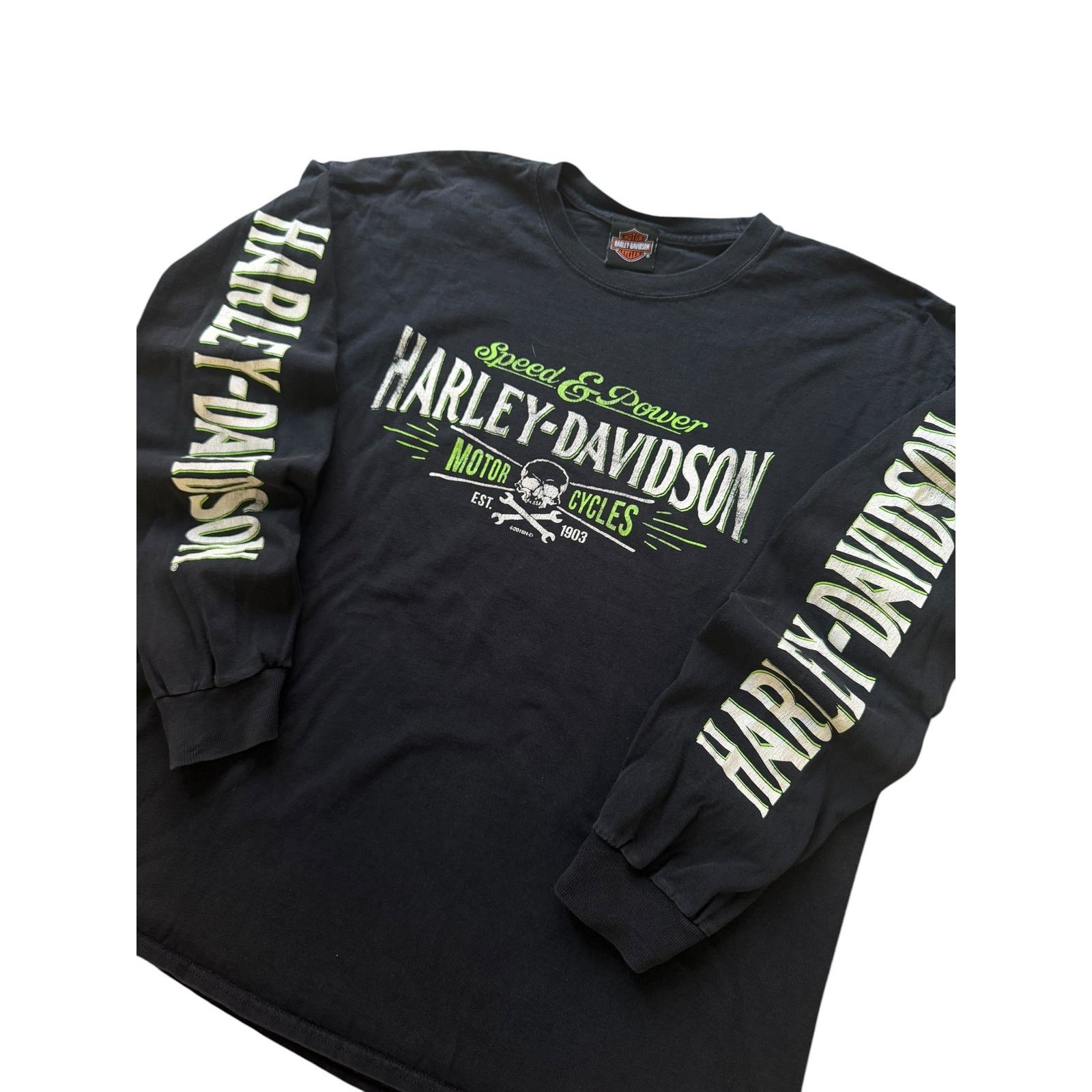 Harley Davidson Vintage Harley Davidson Speed & Power Green Long Sleeve Size US XL / EU 56 / 4 - 2 Thumbnail