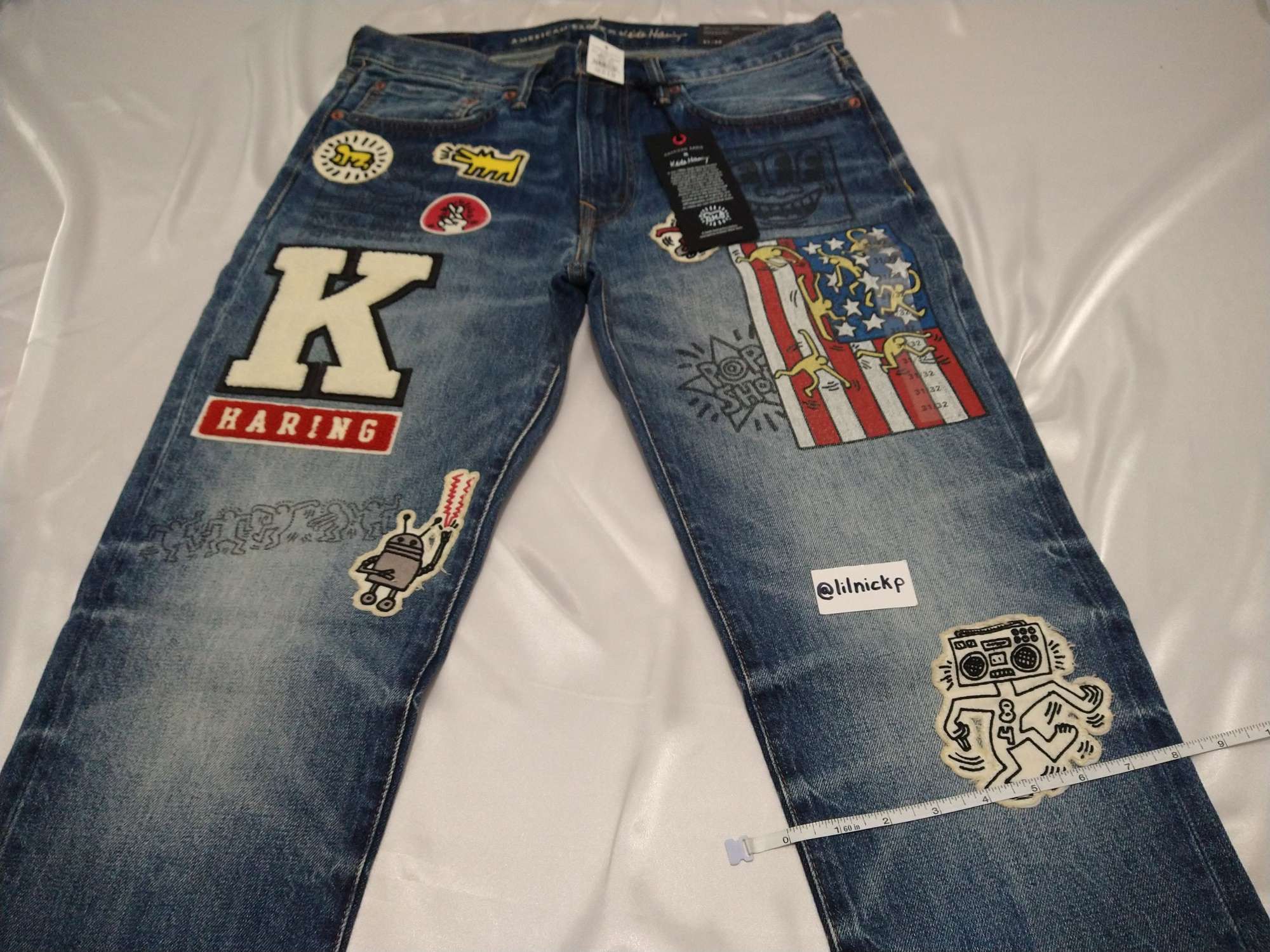 Keith Haring KEITH HARING PATCHES GRAPHICS MEN'S SLIM FIT JEANS Size US 31 - 9 Thumbnail