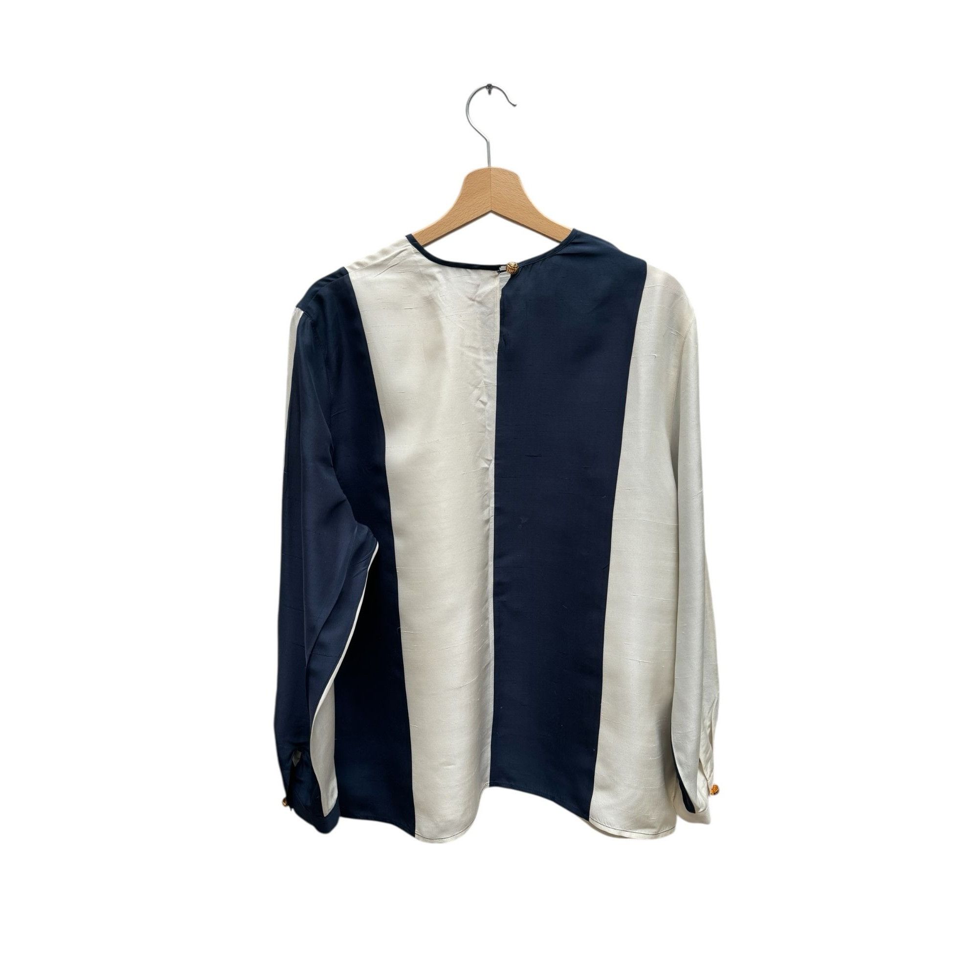 Celine Vintage Navy & White Striped Silk Blouse Size L / US 10 / IT 46 - 4 Thumbnail