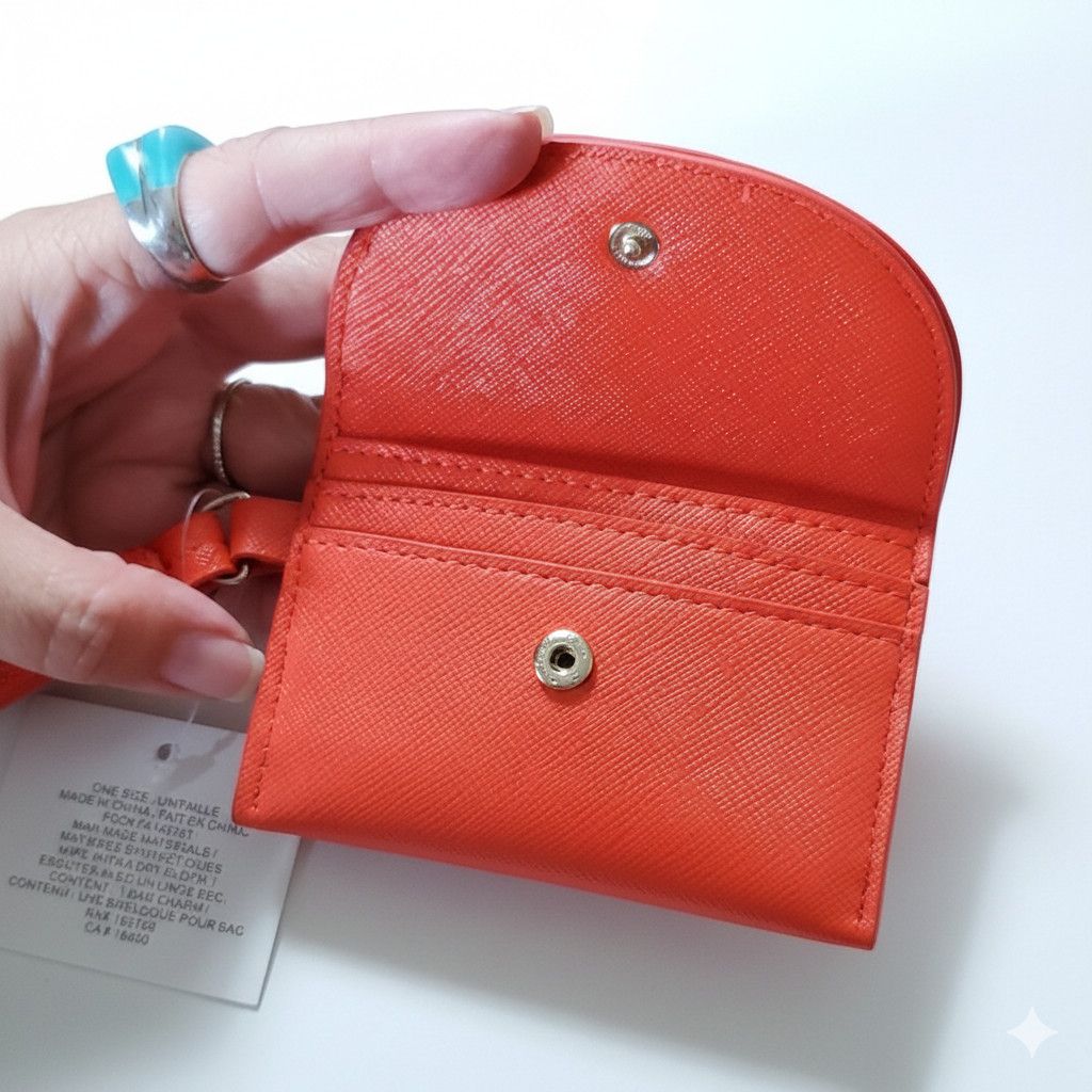 Other Avon 4x2.5" Wallet Orange Red Faux Saffiano Leather Card Size ONE SIZE - 3 Thumbnail