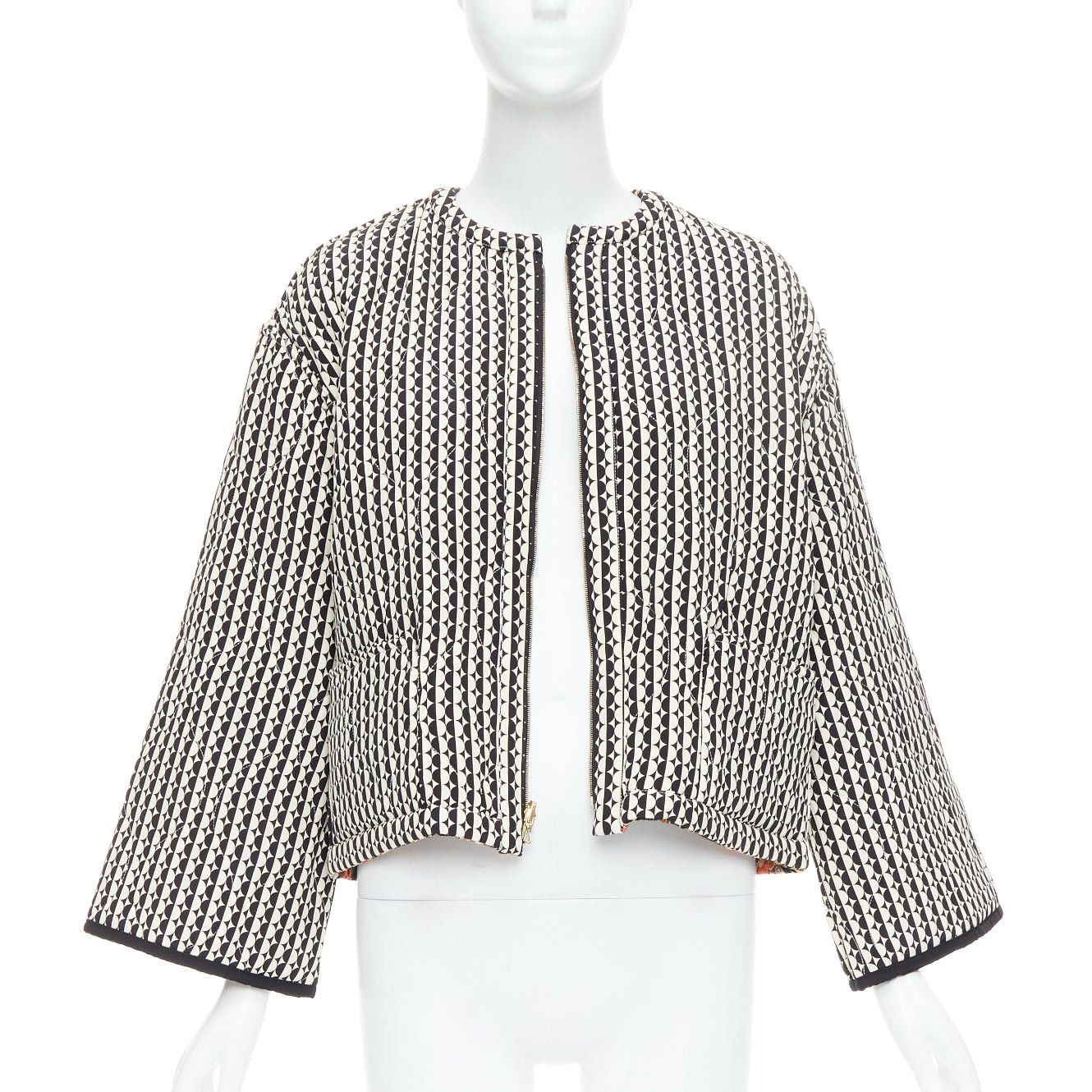 Oscar De La Renta OSCAR DE LA RENTA 2019 Reversible 100% silk black cream padded coat US2 S Size S / US 4 / IT 40 - 1 Thumbnail