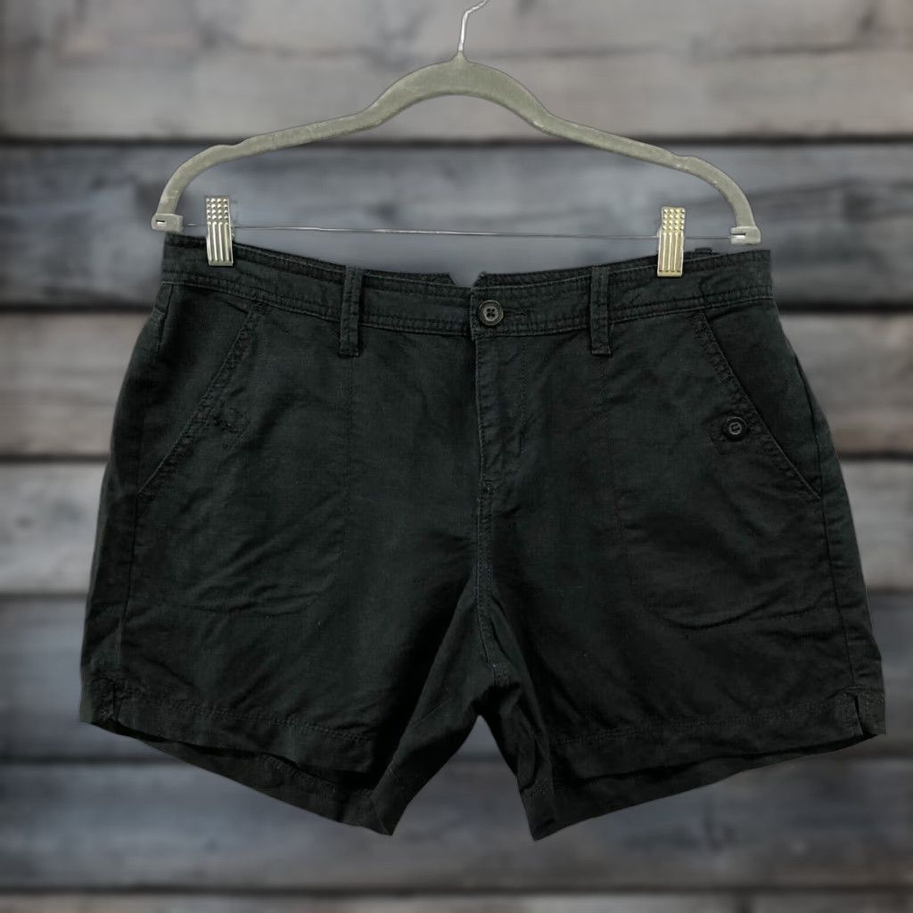 Calvin Klein CALVIN KLEIN Linen Blend Utility Shorts Womens Size 10 Black Mid Rise 5'' Casual Size 32" / US 10 / IT 46 - 1 Thumbnail