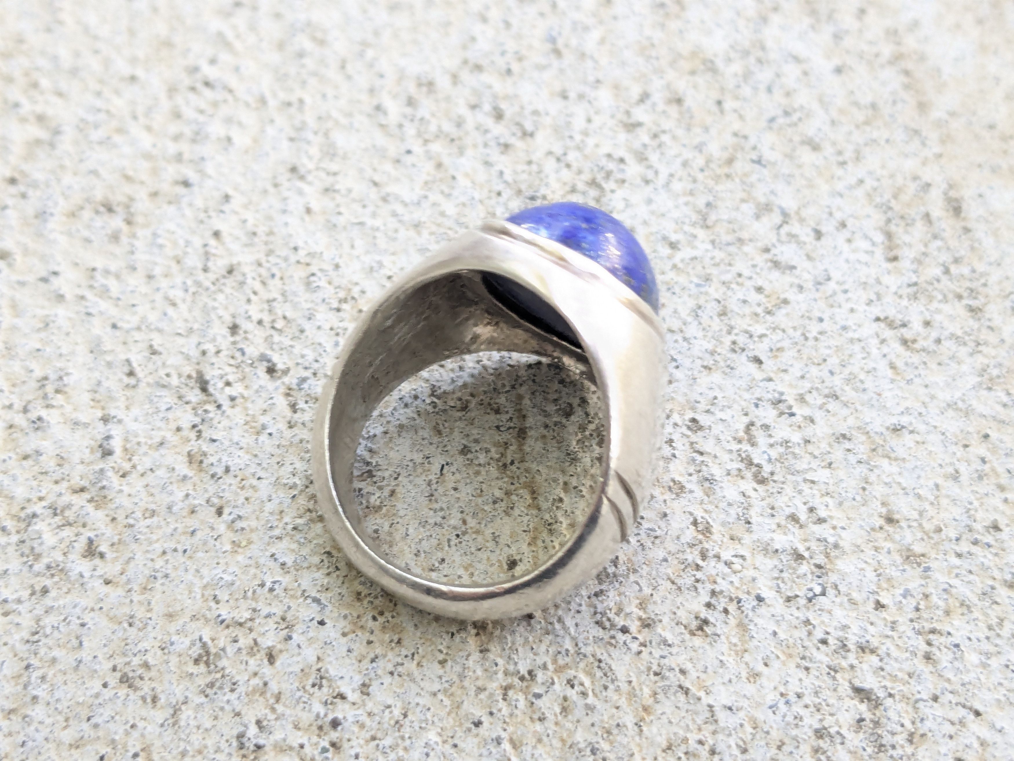 Jewelry Vintage Sterling Silver Ring Blue Lapis Lazuli Oval Cabochon Size ONE SIZE - 8 Thumbnail